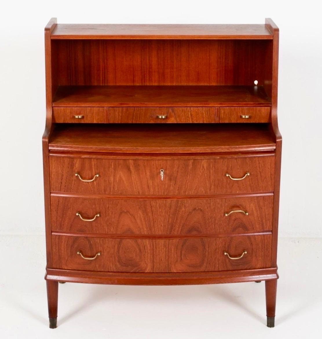 Scandinavian Modern Teak Danish Mid Century Modern Teak Secretary Desk Chest Drawers Dresser For Sale