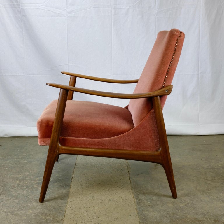 Teak Danish Modern Armchair with Velour Upholstery For Sale at 1stdibs