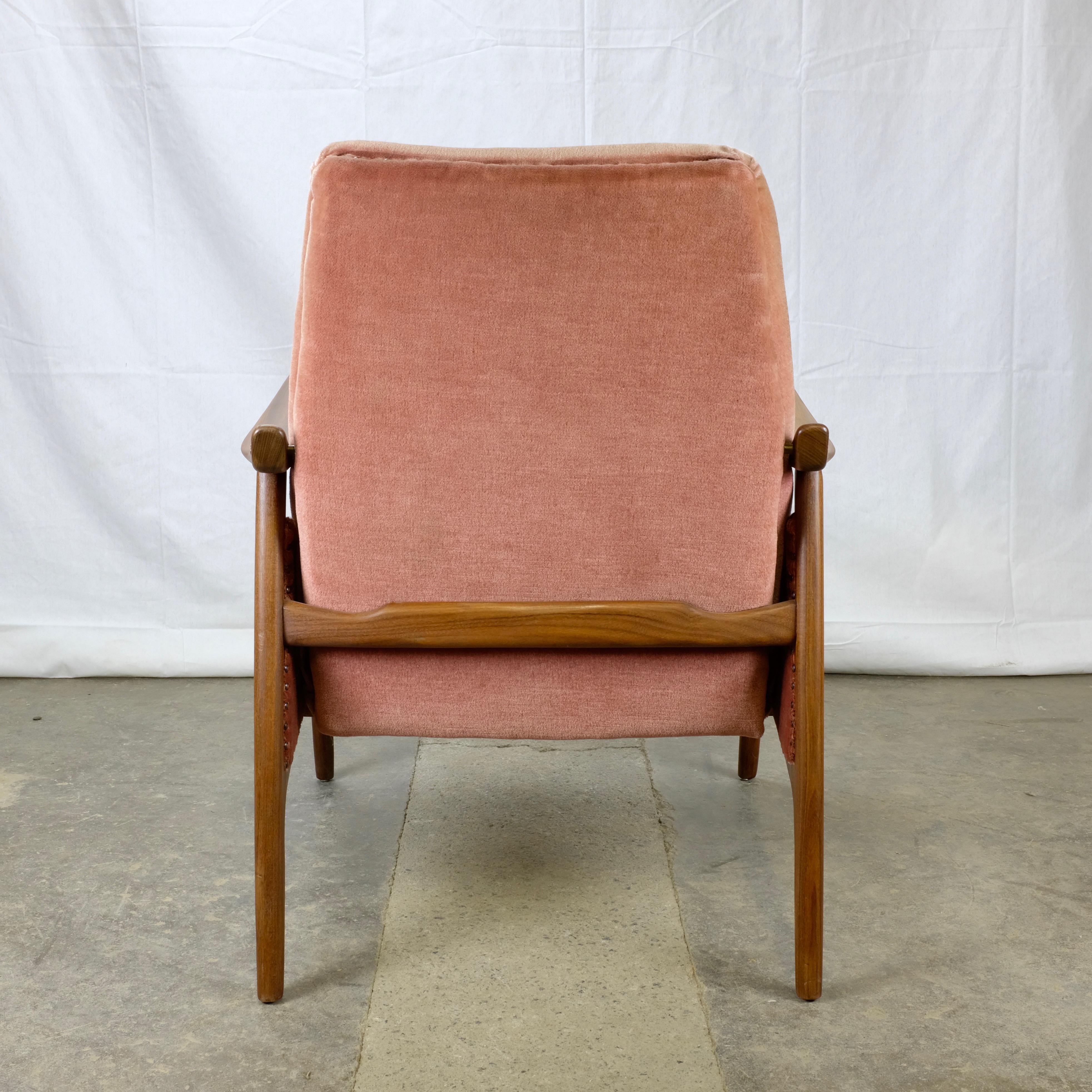 Teak Danish Modern Armchair with Velour Upholstery In Excellent Condition For Sale In Ottawa, ON