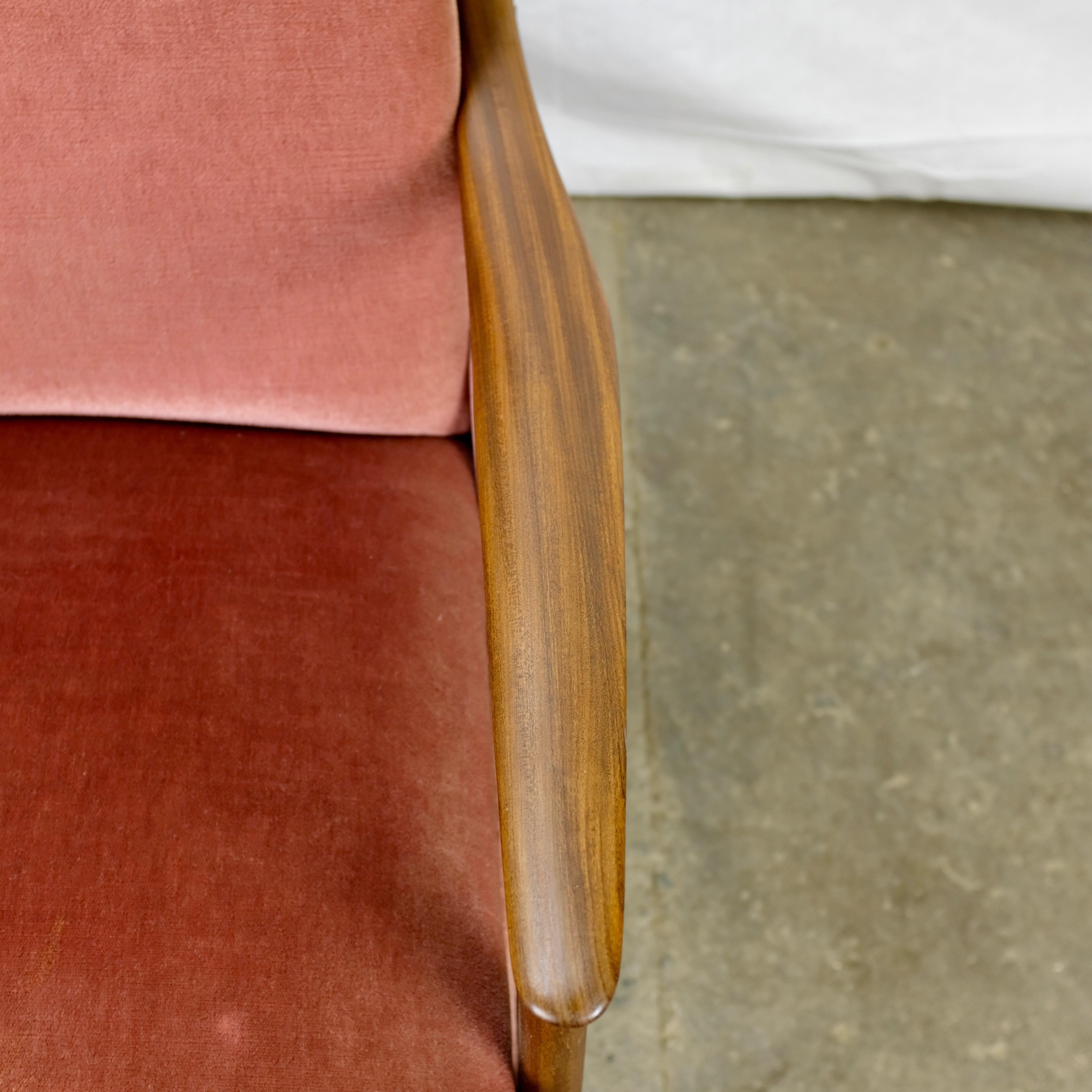 Teak Danish Modern Armchair with Velour Upholstery For Sale 1