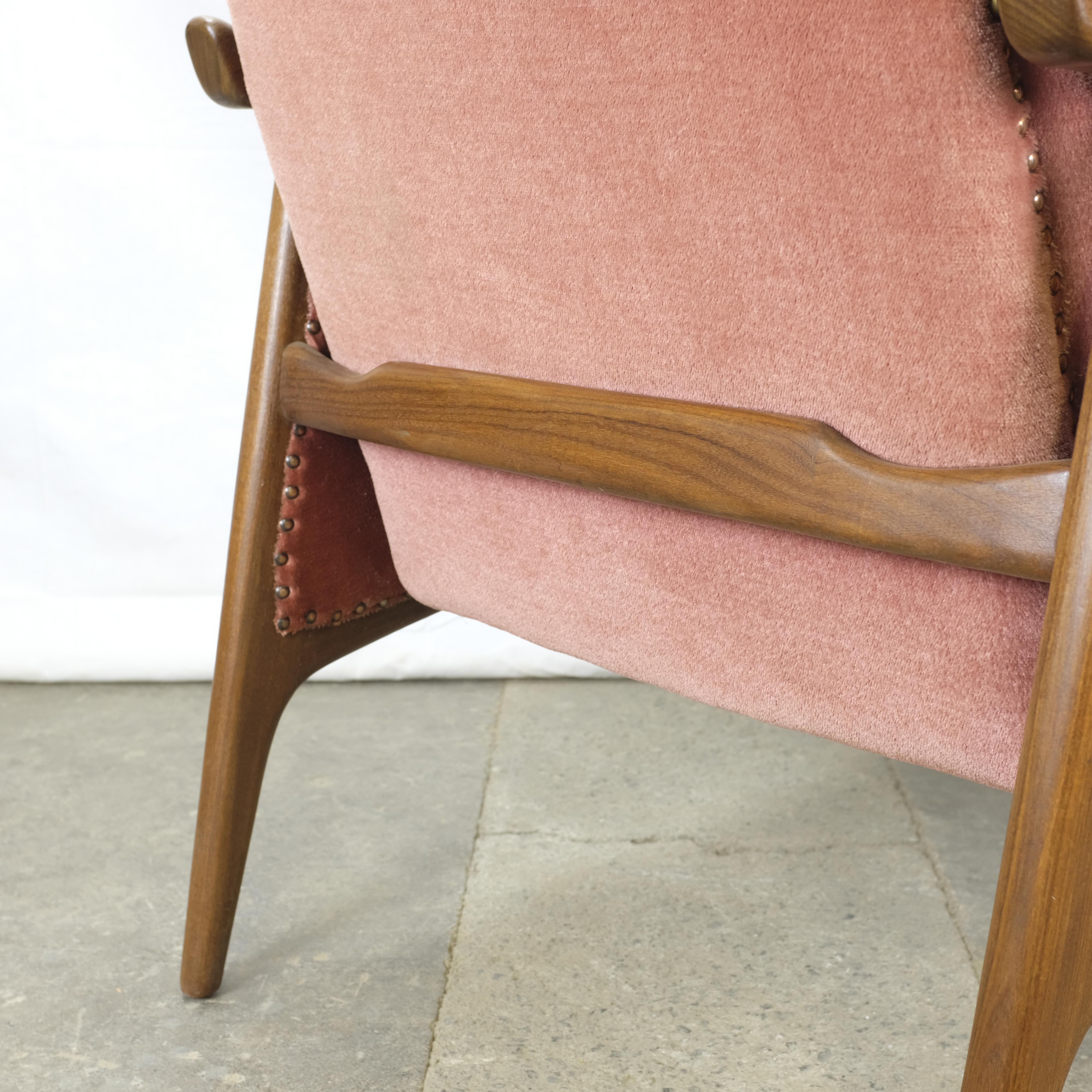Teak Danish Modern Armchair with Velour Upholstery For Sale 2