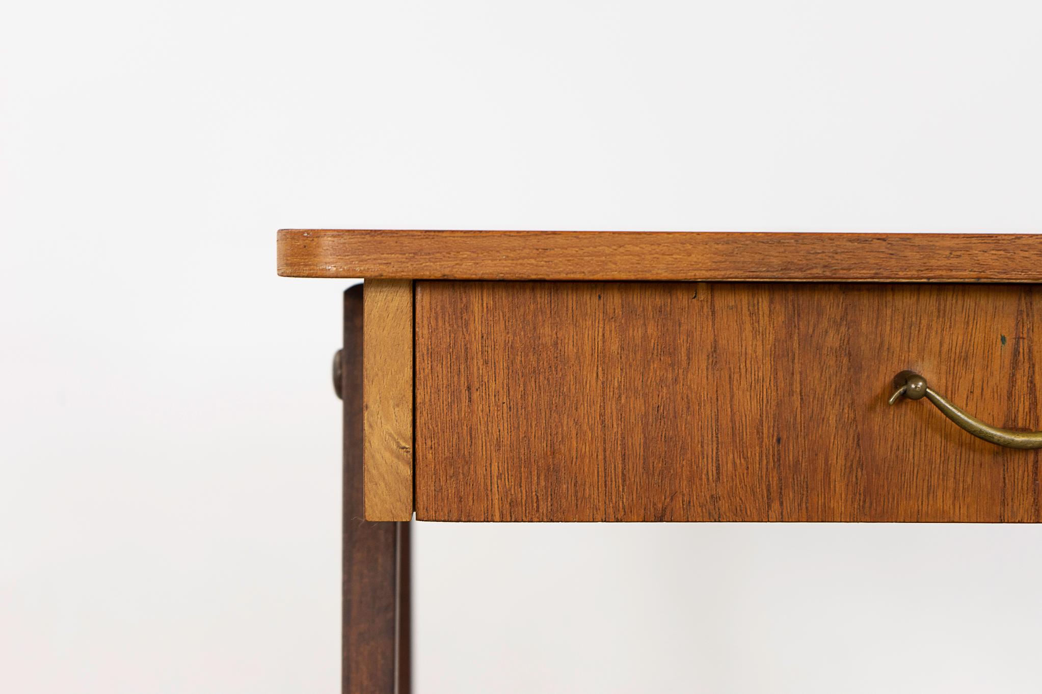 Veneer Teak Danish Modern Bedside Table For Sale