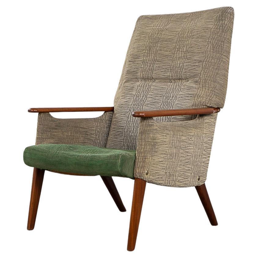 Teak Danish Modern High Back Lounge Chair For Sale