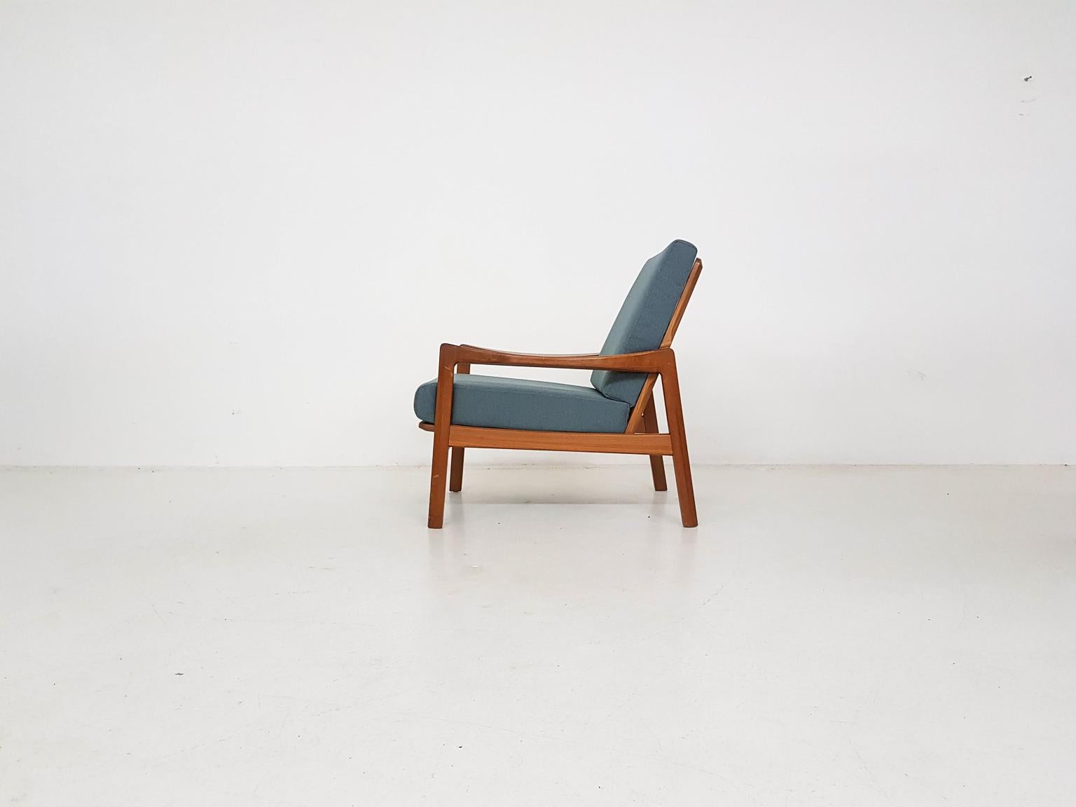 Scandinavian Modern Teak Danish Modern Lounge or Armchair in New Green Fabric, Denmark, 1960s