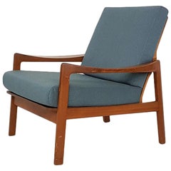 Teak Danish Modern Lounge or Armchair in New Green Fabric, Denmark, 1960s