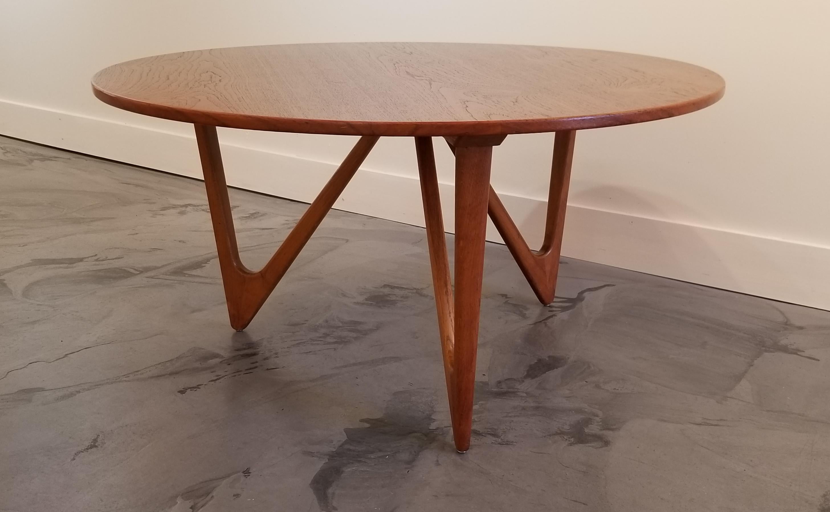 1960s Danish modern circular coffee or side table with 