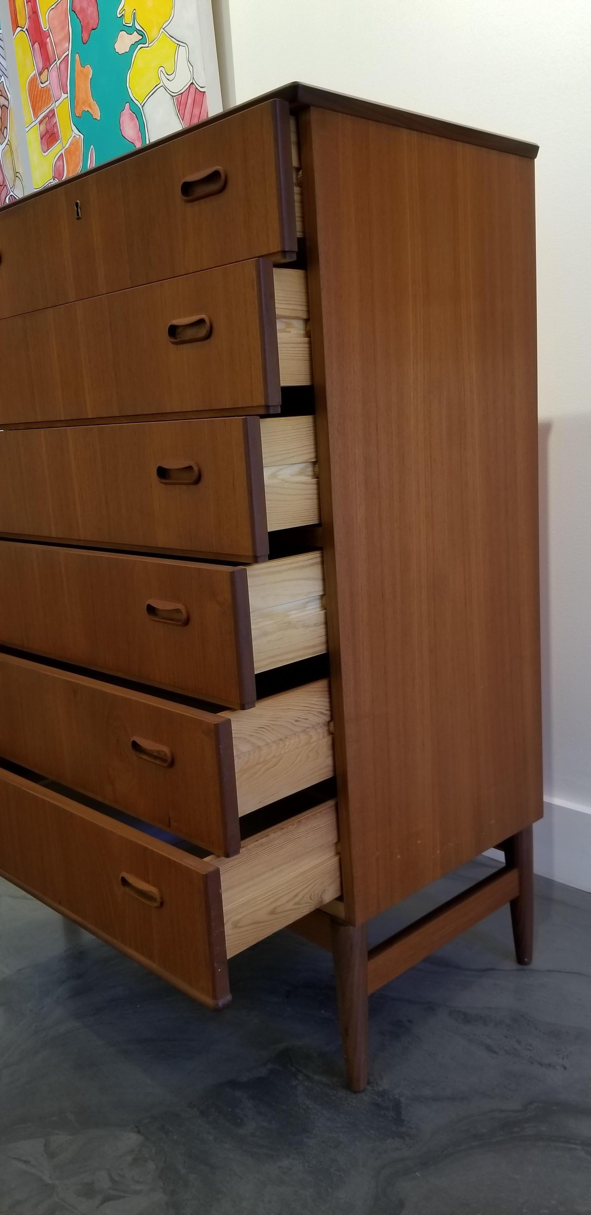 Teak Danish Modern Tall Dresser For Sale at 1stDibs
