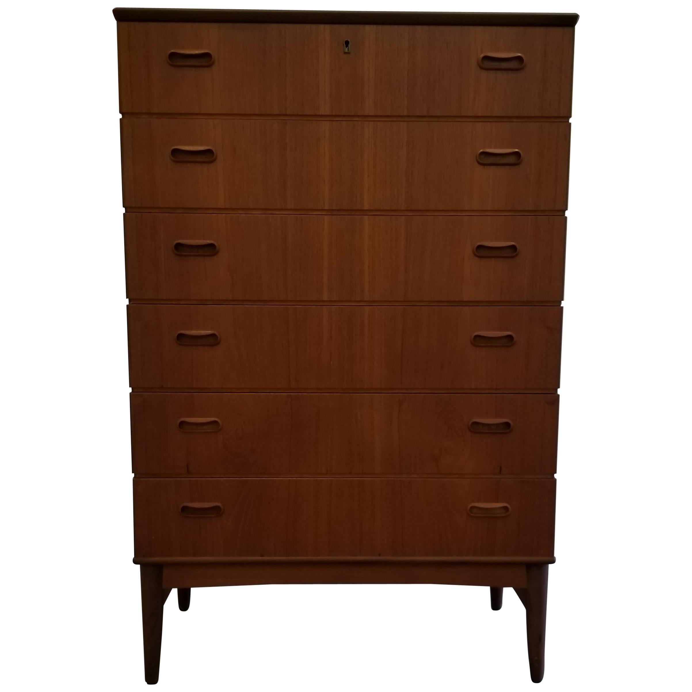Teak Danish Modern Tall Dresser For Sale at 1stDibs
