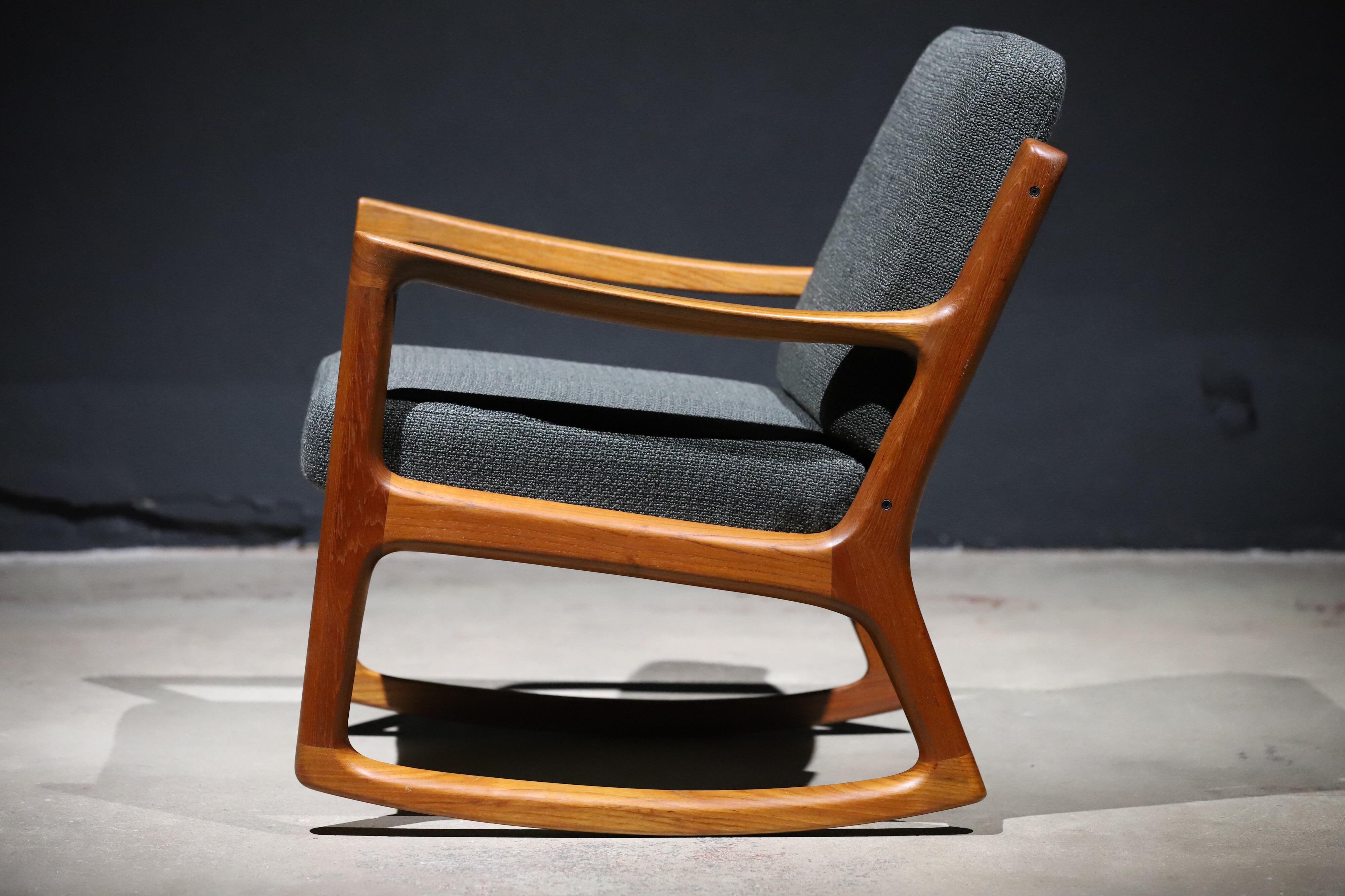 Upholstery Teak Danish Rocking Chair by Ole Wanscher