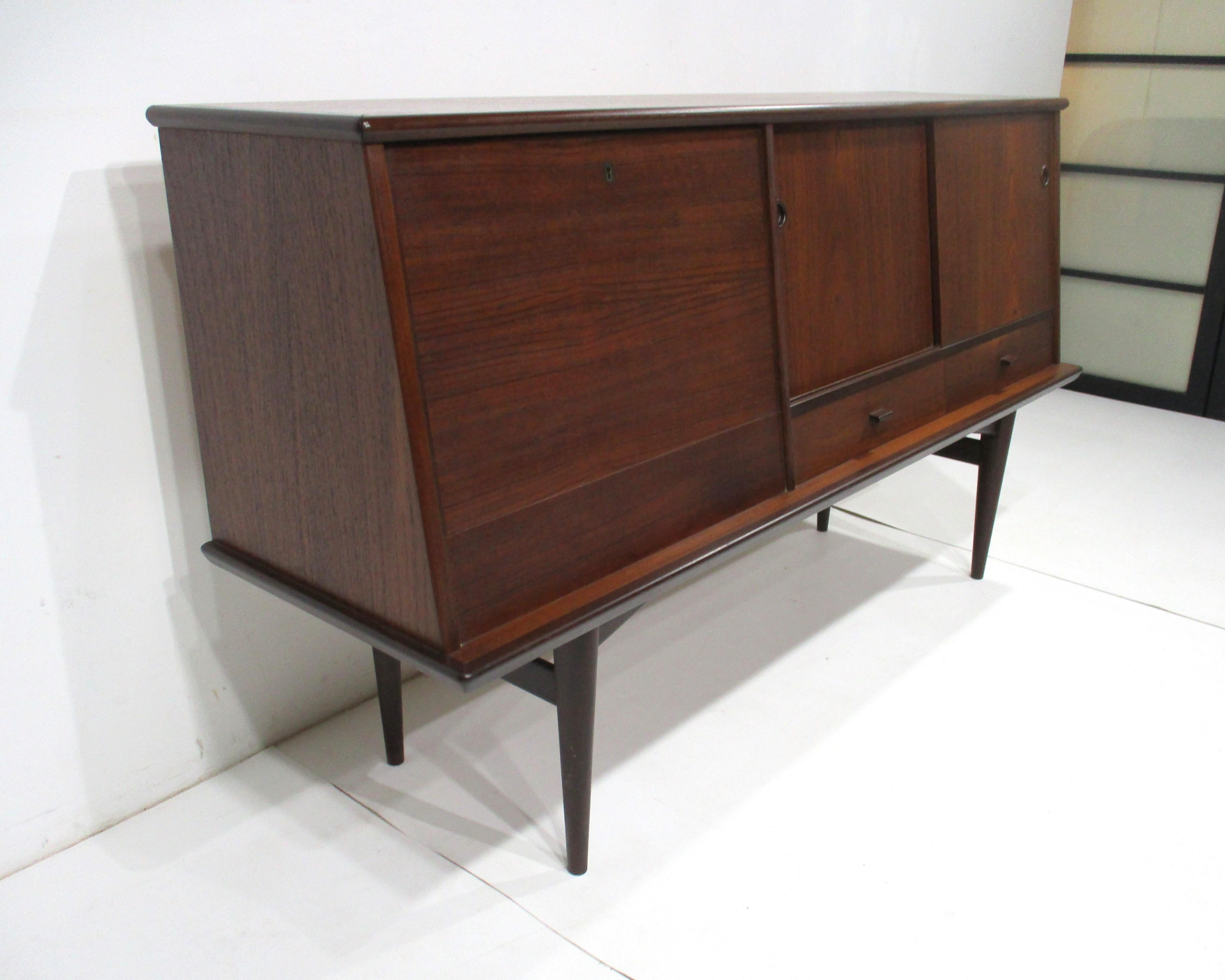 Mid-Century Modern Yngve Ekstrom Danish Styled Teak Credenza Bar Cabinet for Swedese Pastoe