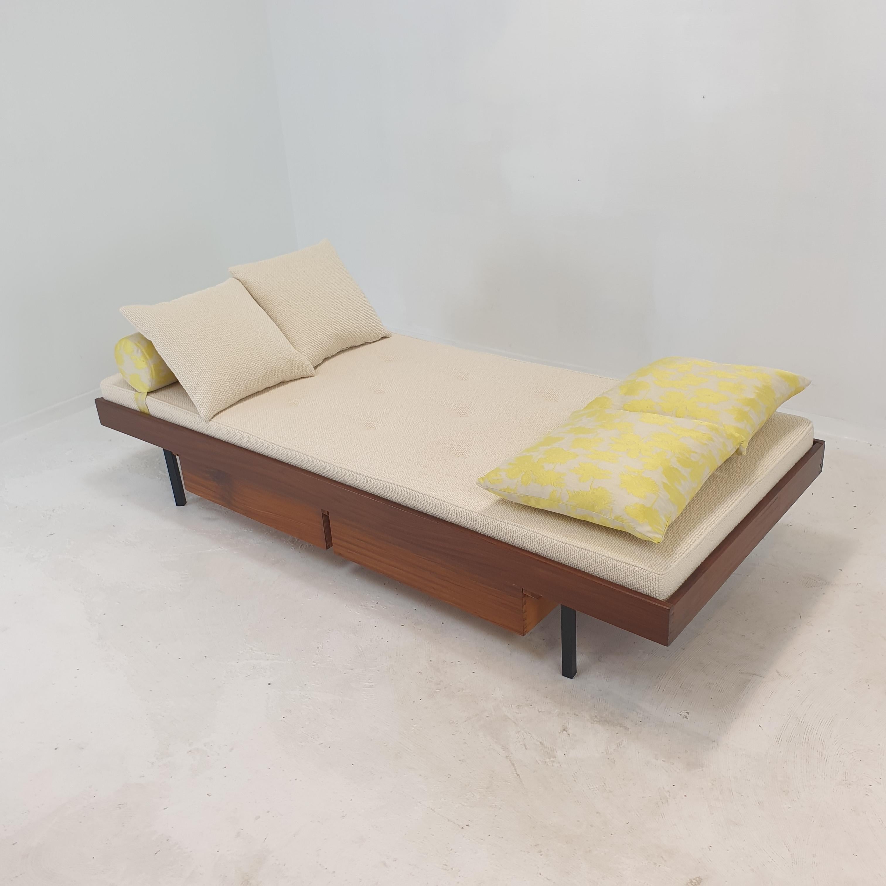 Mid-Century Modern Teak Daybed with Dedar Cushions and Bolster, 1960s For Sale