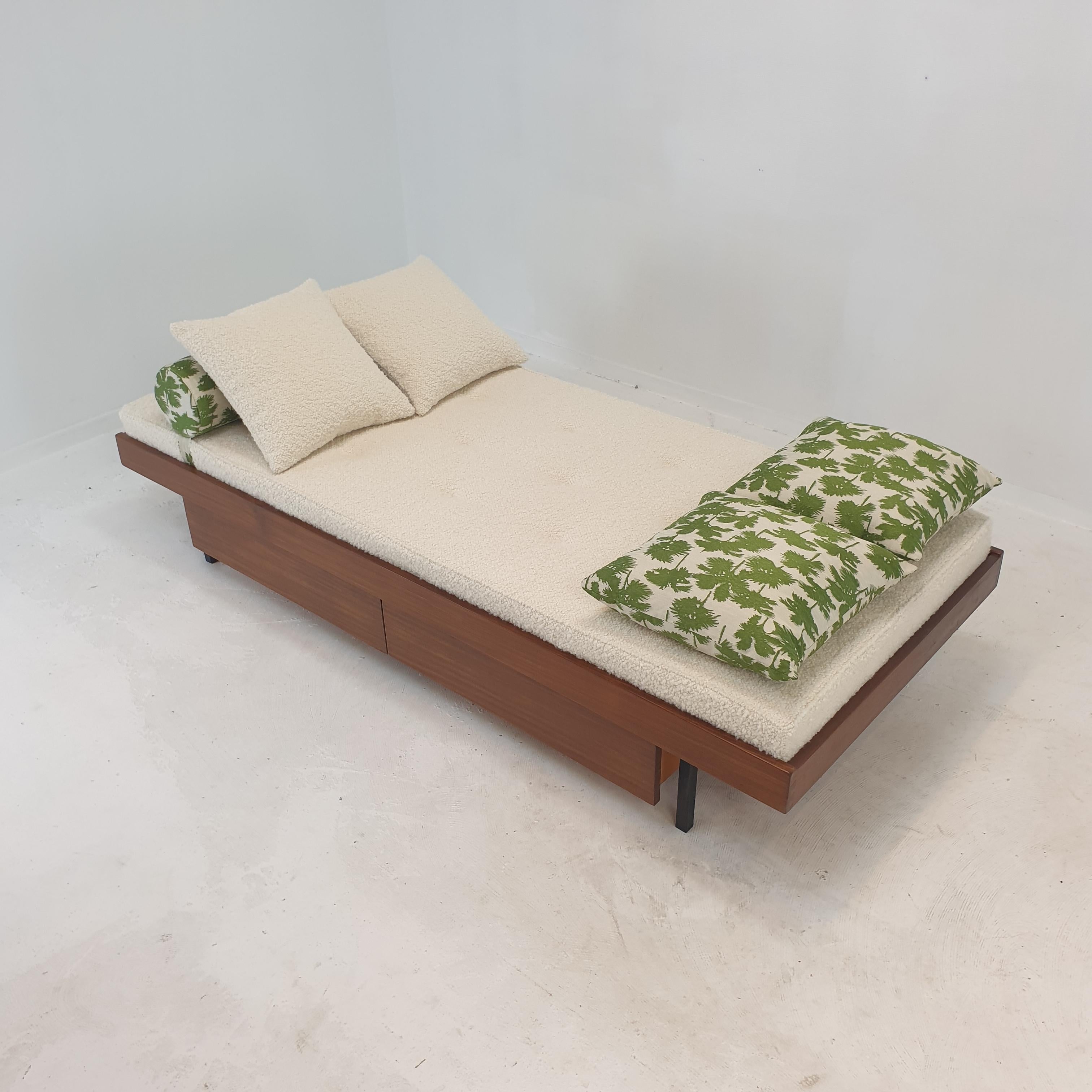 Mid-Century Modern Teak Daybed with Dedar Cushions and Bolster, 1960s For Sale