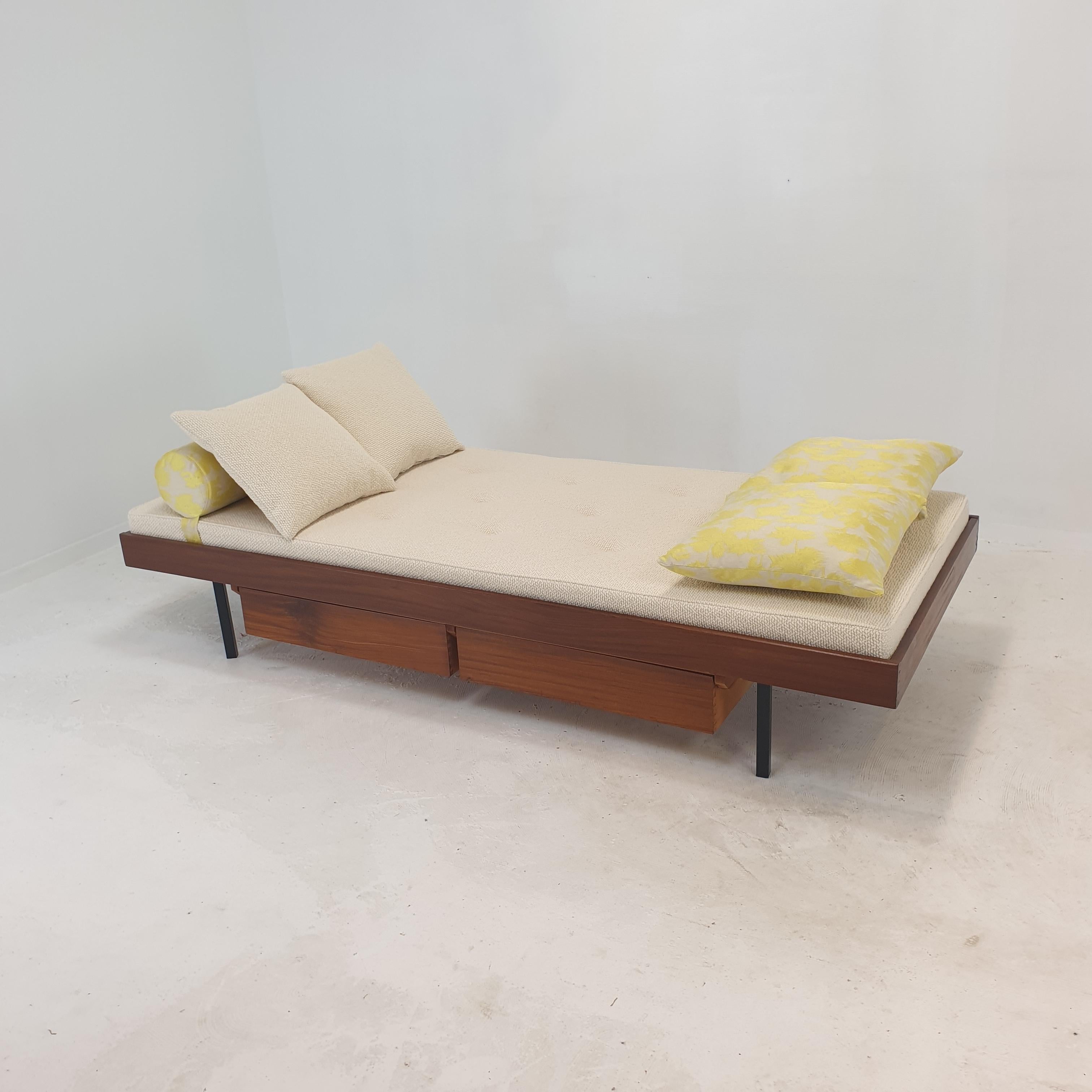 Dutch Teak Daybed with Dedar Cushions and Bolster, 1960s For Sale