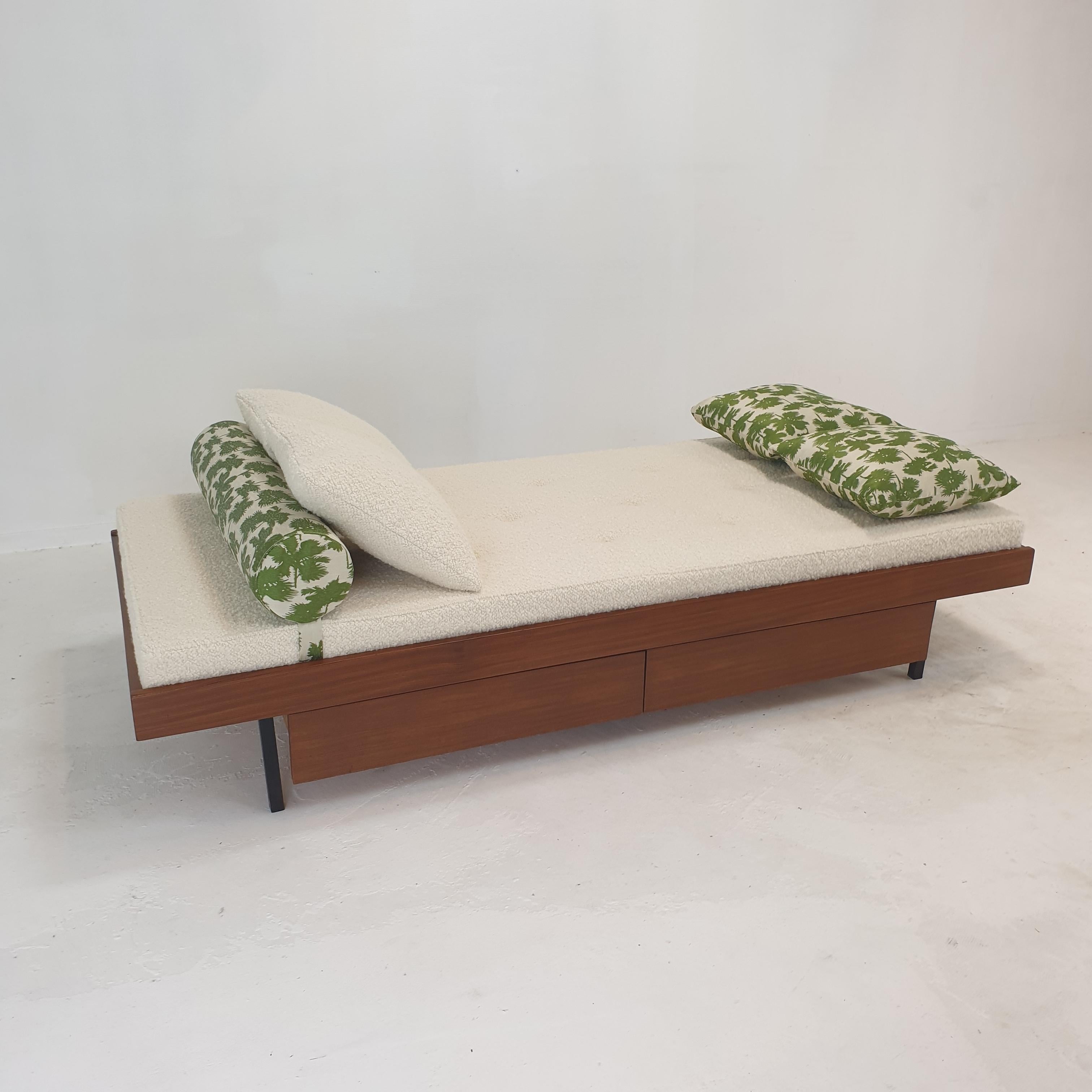 Mid-20th Century Teak Daybed with Dedar Cushions and Bolster, 1960s For Sale