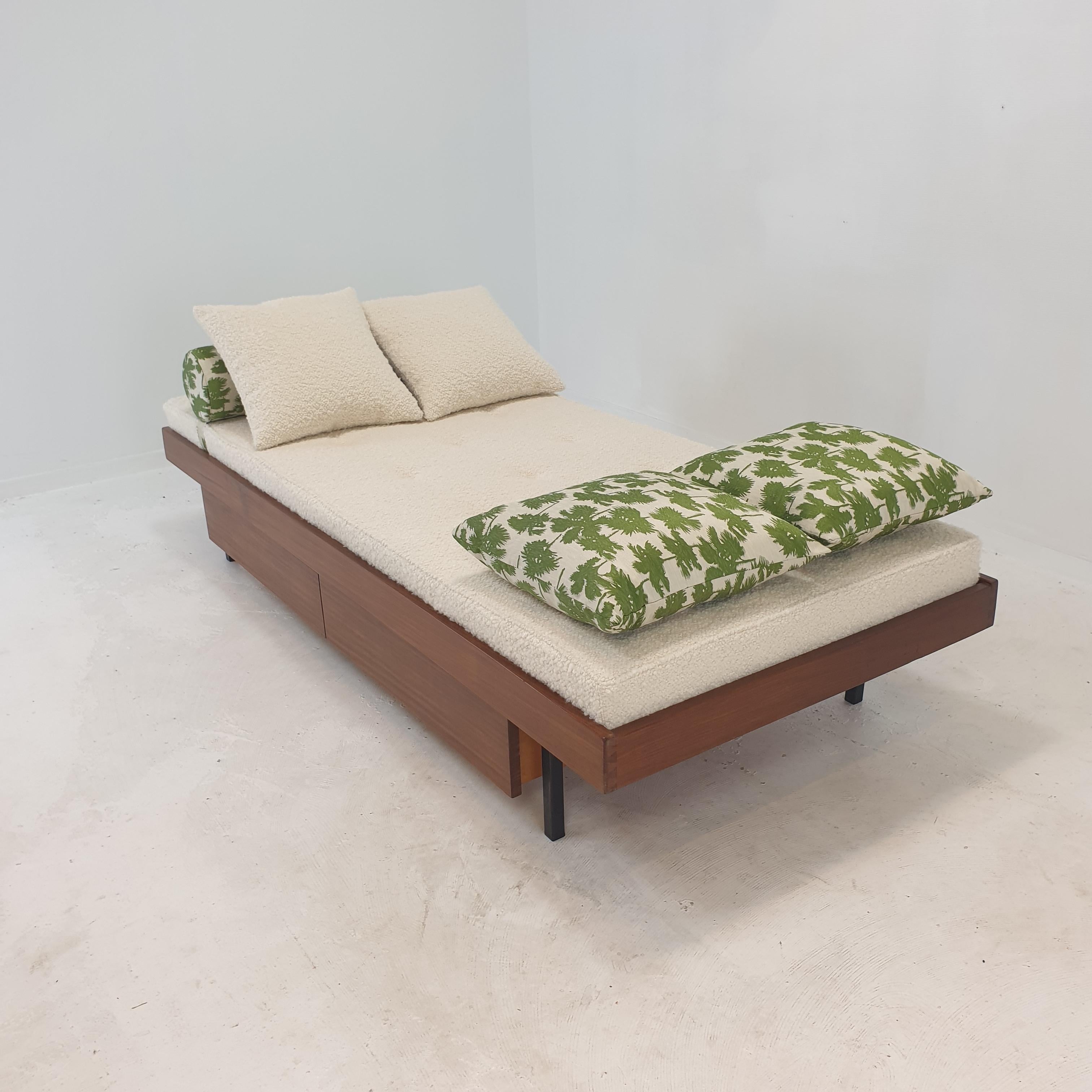 Fabric Teak Daybed with Dedar Cushions and Bolster, 1960s For Sale
