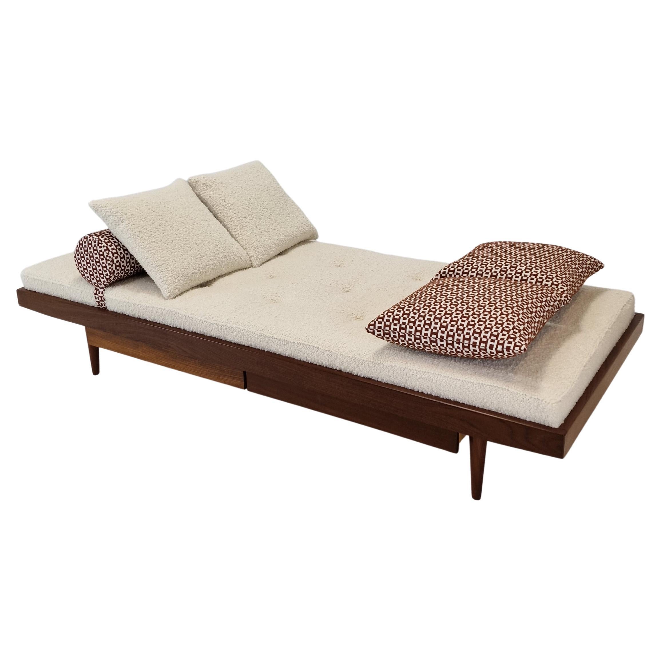 Teak Daybed with Hermes Cushions and Bolster, 1960s For Sale