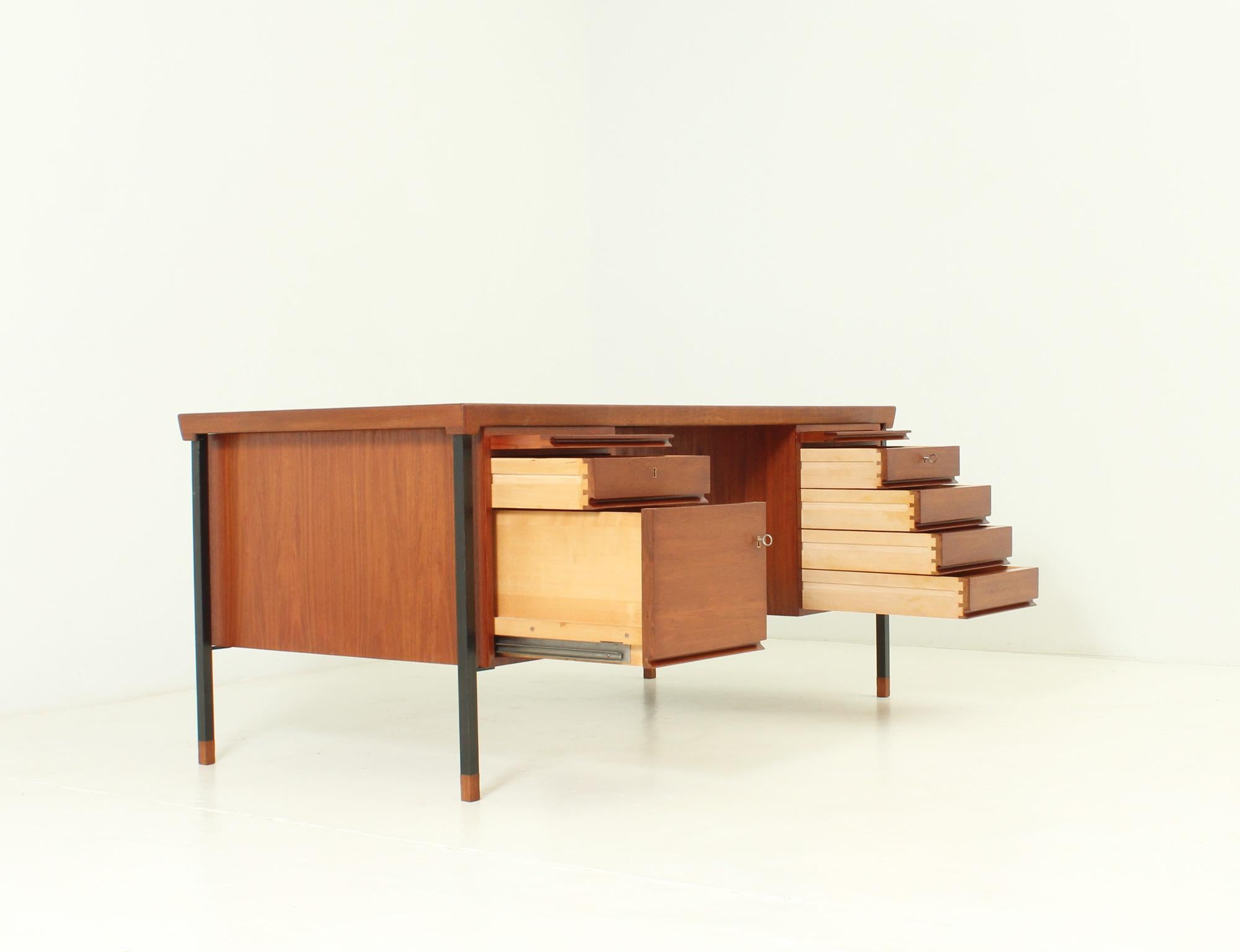 Metal Teak Desk by Peter Hvidt & Orla Mølgaard-Nielsen for Søborg, Denmark For Sale