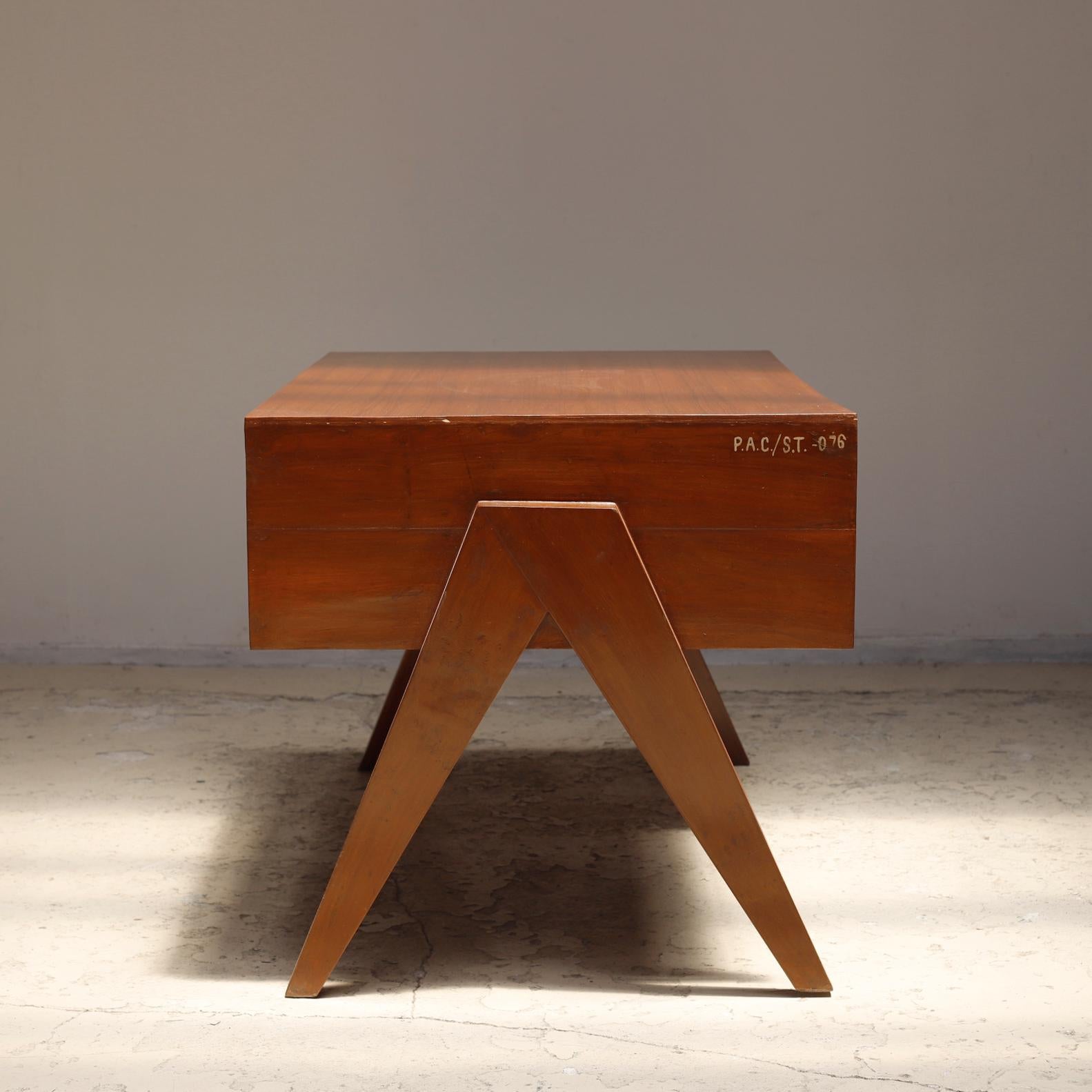 Indian Teak Desk with Drawers by Pierre Jeanneret