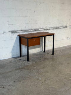 Teak Desk with Single Floating Drawer and Black Metal Frame Danish Vintage 1970s