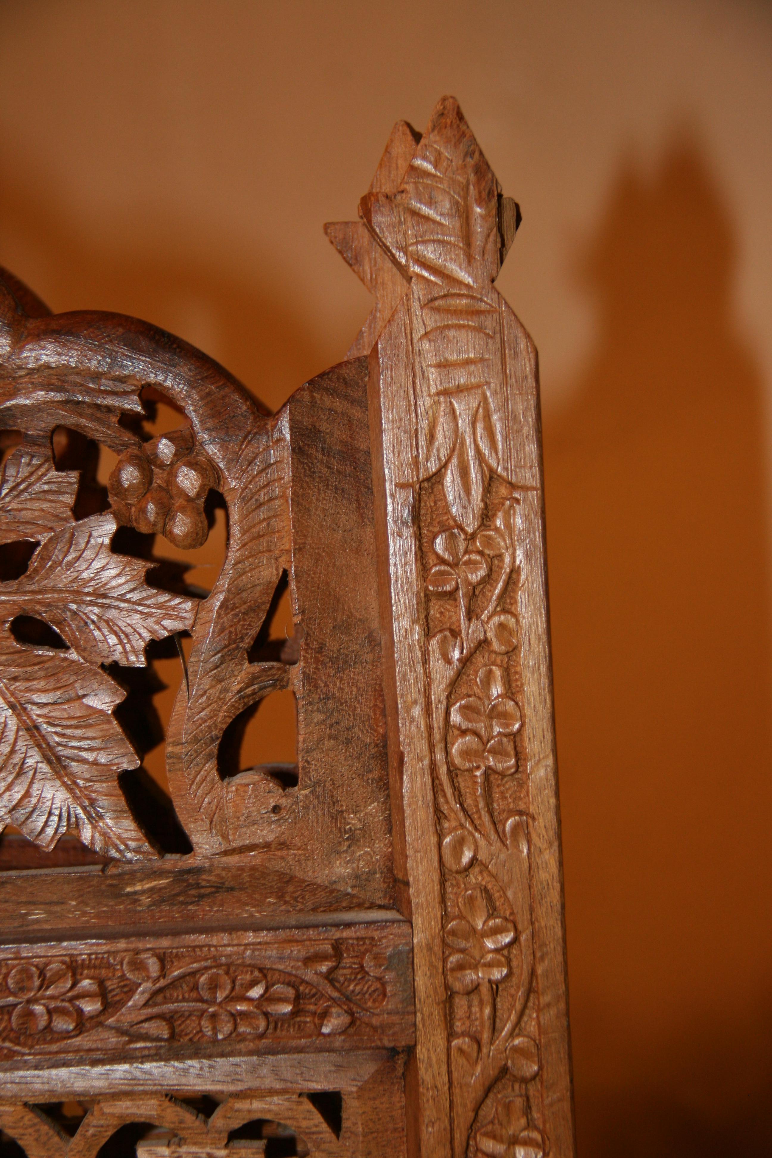 Teak Detailed Carved Three Panel Room Screen For Sale 2