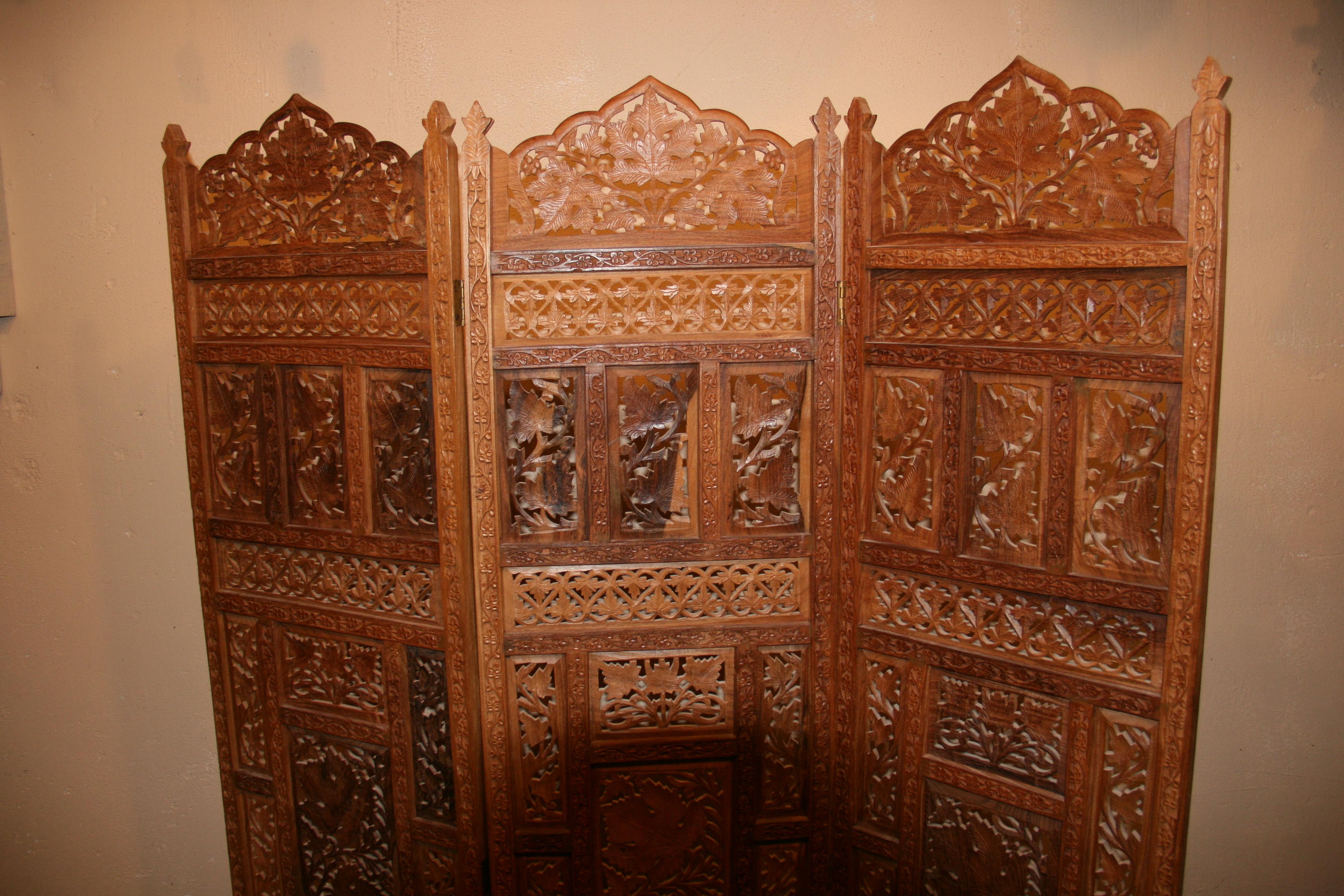 antique hand carved teak wood room divider screen