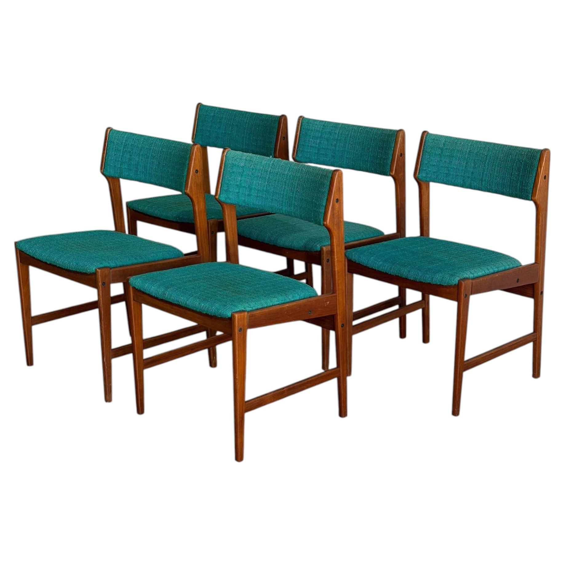 Teak Dining Chairs by Erik Buch Upholstered Seating Set of 5 Denmark 1960s