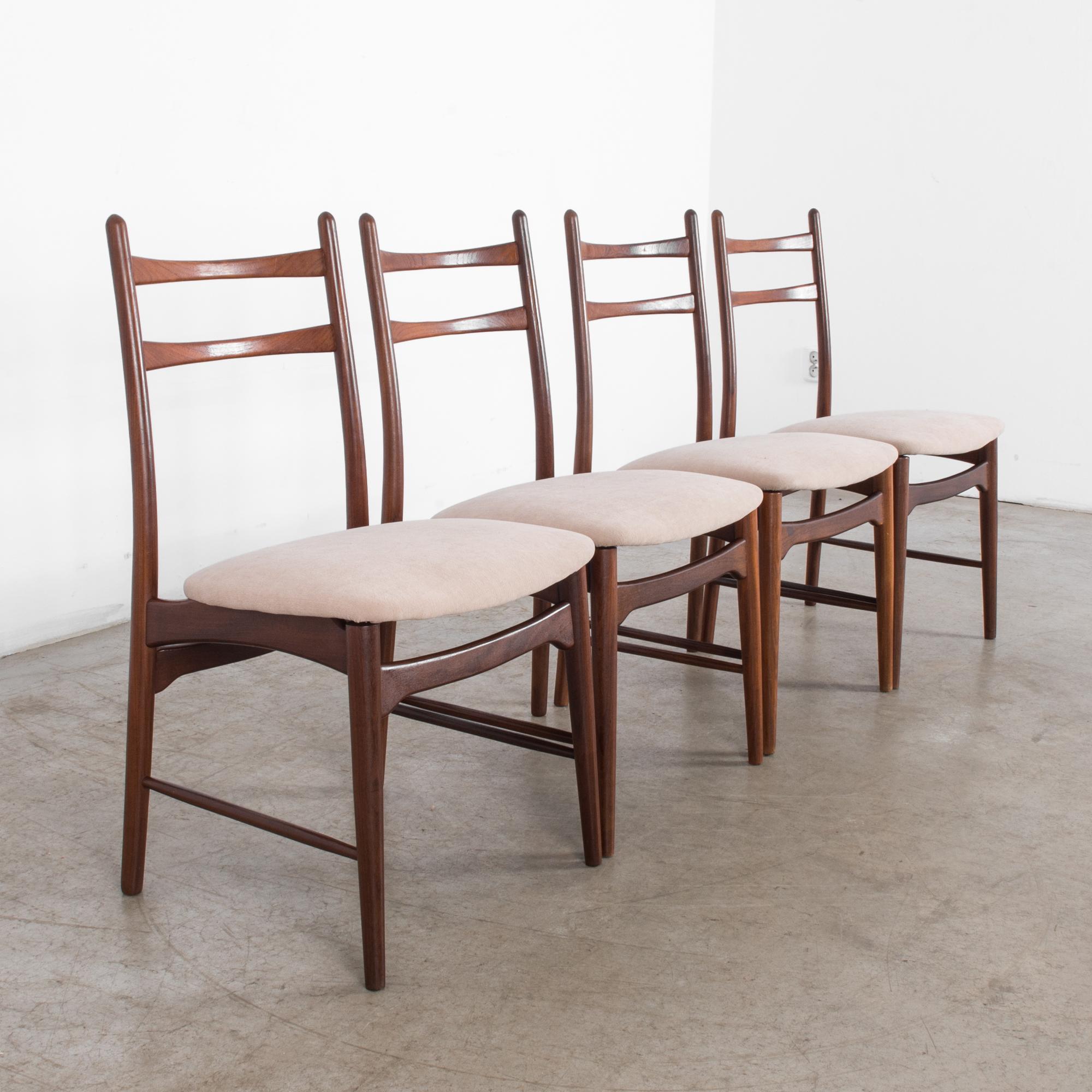 Fabric Teak Dining Chairs, Set of Four