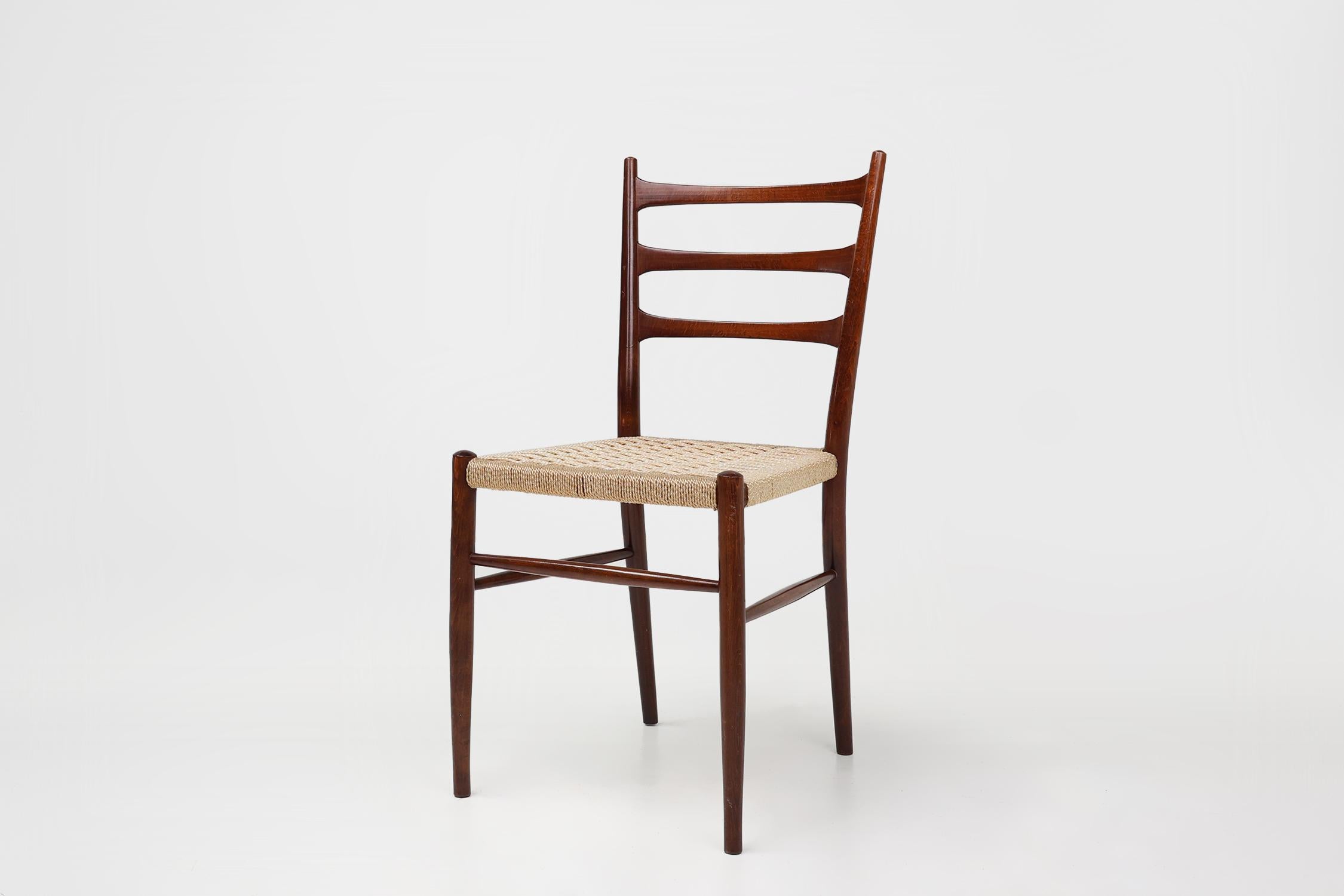 Teak dining chairs with braided rope seat, Belgium 1960s For Sale 6