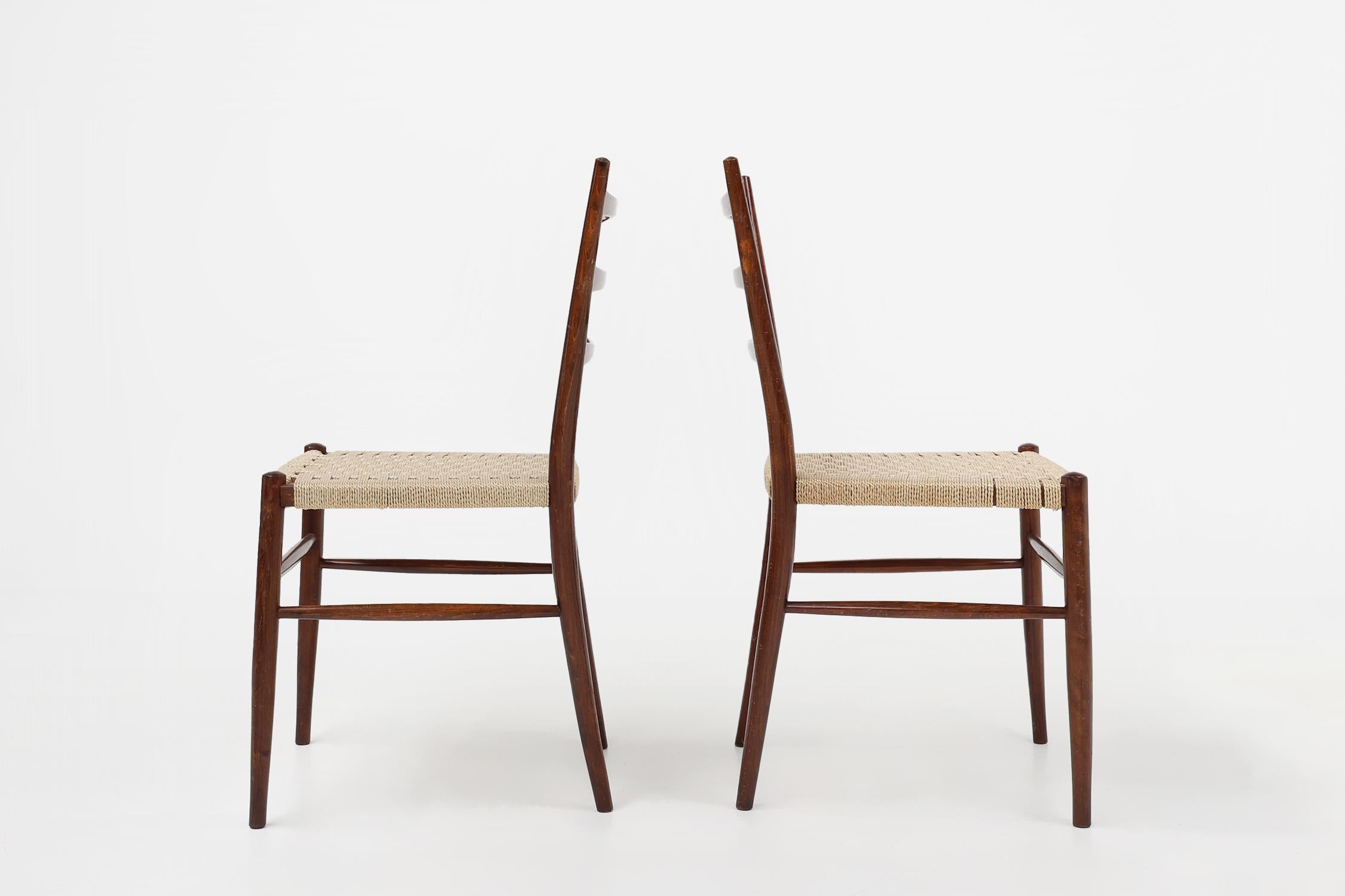 Teak dining chairs with braided rope seat, Belgium 1960s For Sale 7