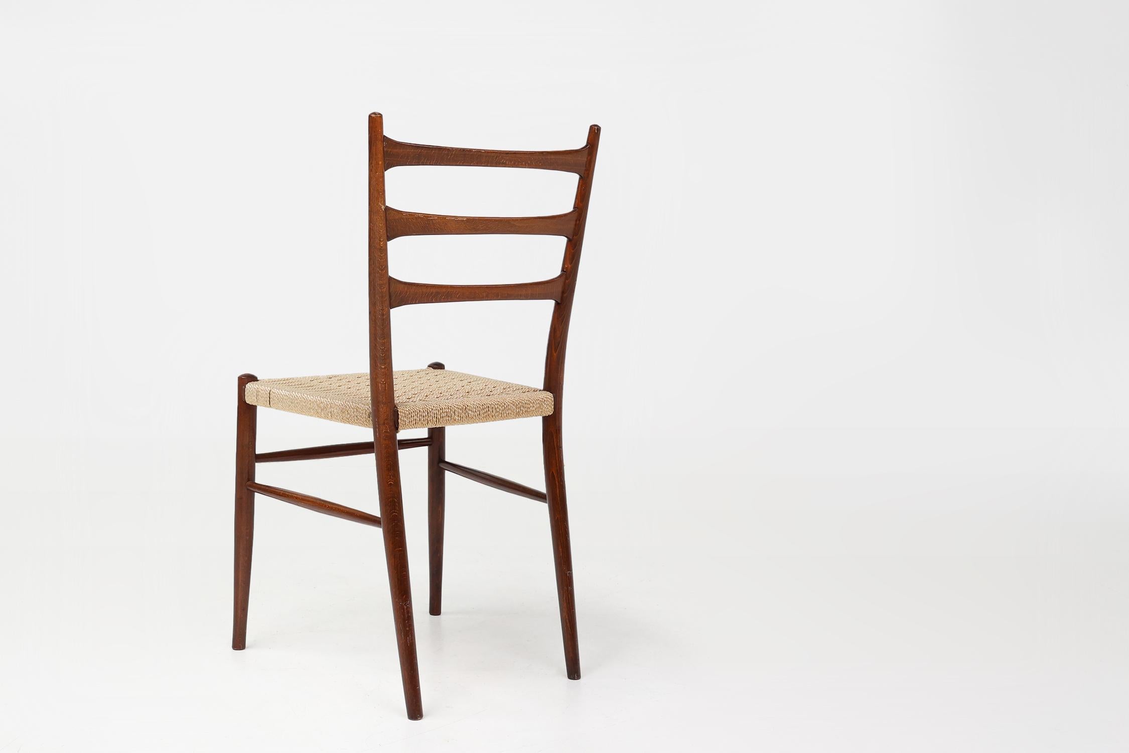 Teak dining chairs with braided rope seat, Belgium 1960s For Sale 8