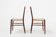 Teak dining chairs with braided rope seat, Belgium 1960s