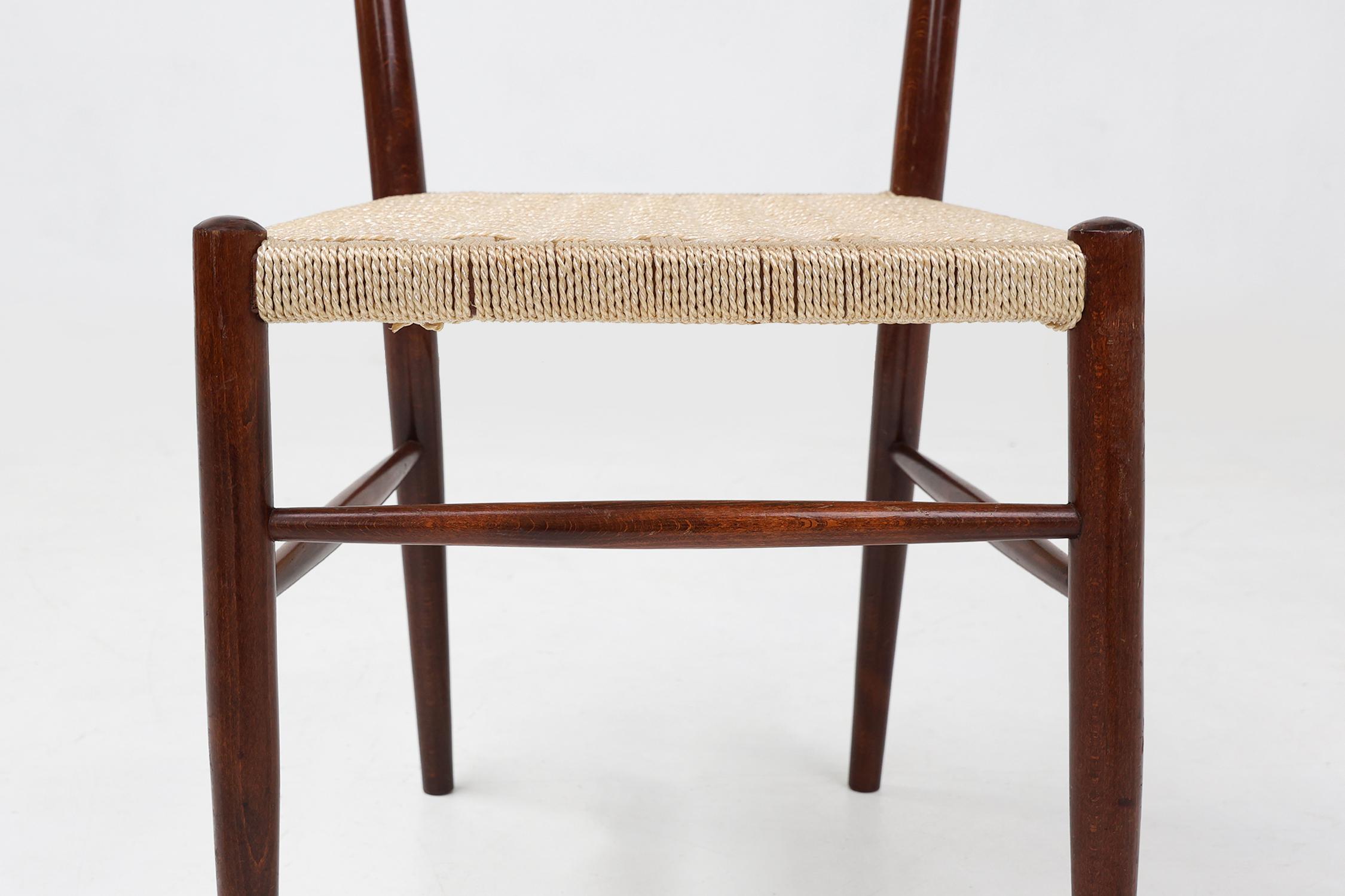 Mid-20th Century Teak dining chairs with braided rope seat, Belgium 1960s For Sale
