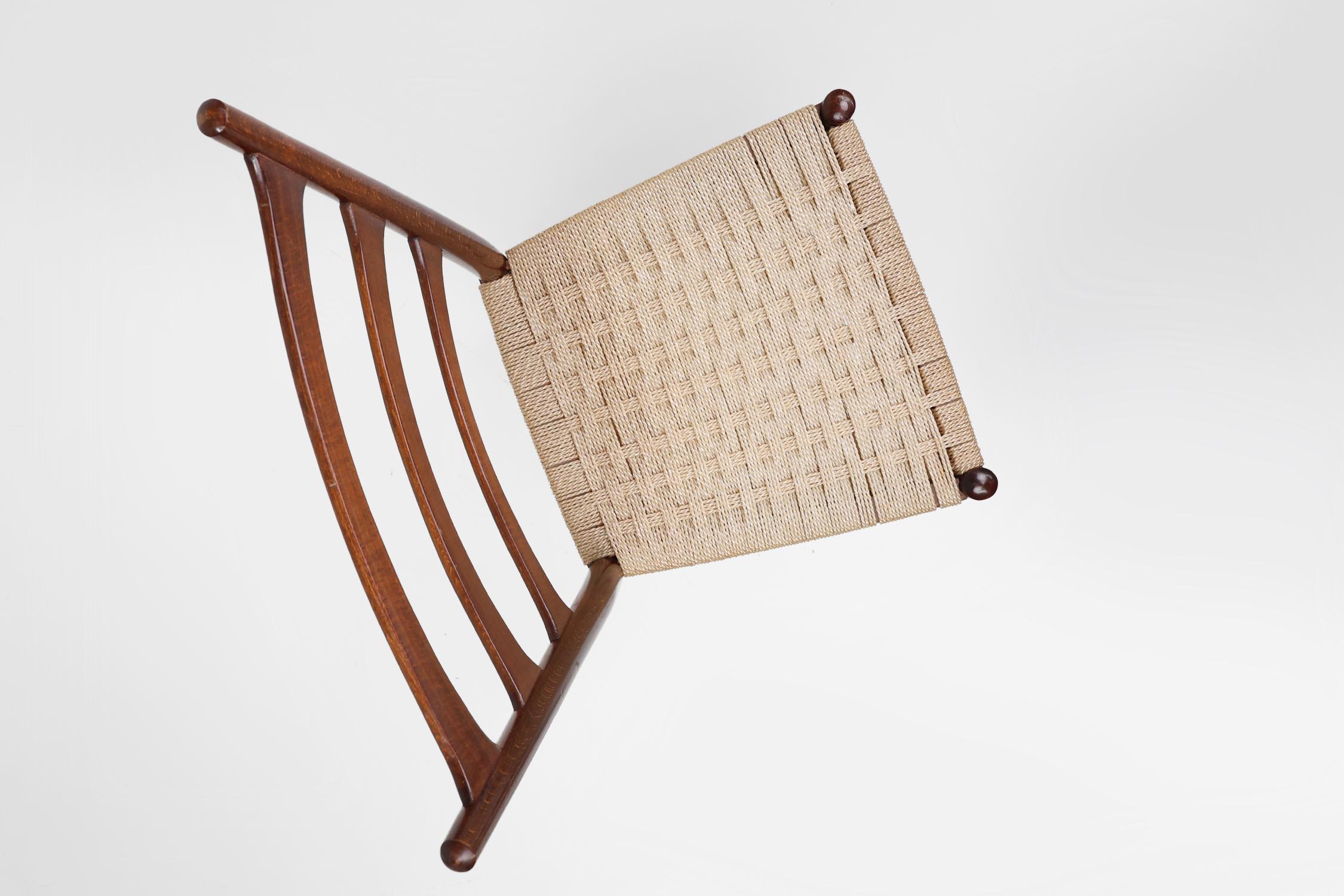 Teak dining chairs with braided rope seat, Belgium 1960s For Sale 1