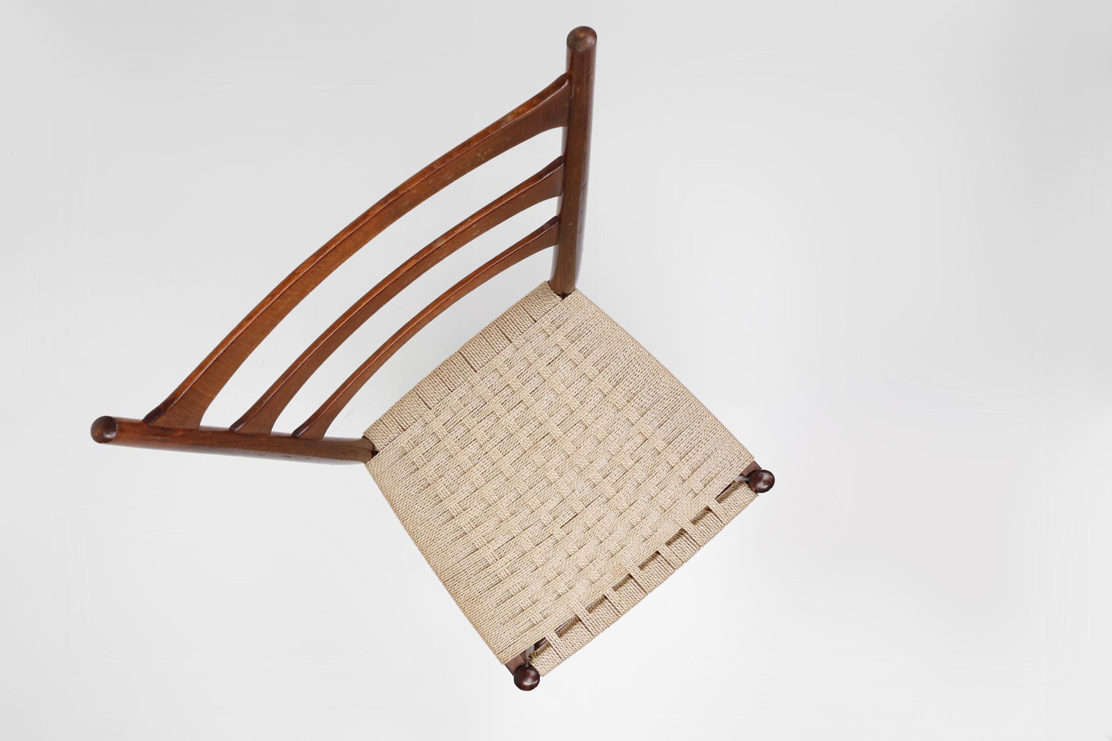 Teak dining chairs with braided rope seat, Belgium 1960s For Sale 2