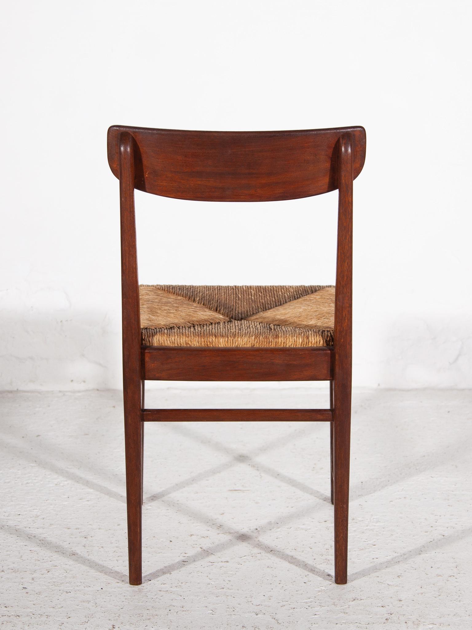 Teak Dining Chairs with Rattan Sea, t 1959, Belgium For Sale 3