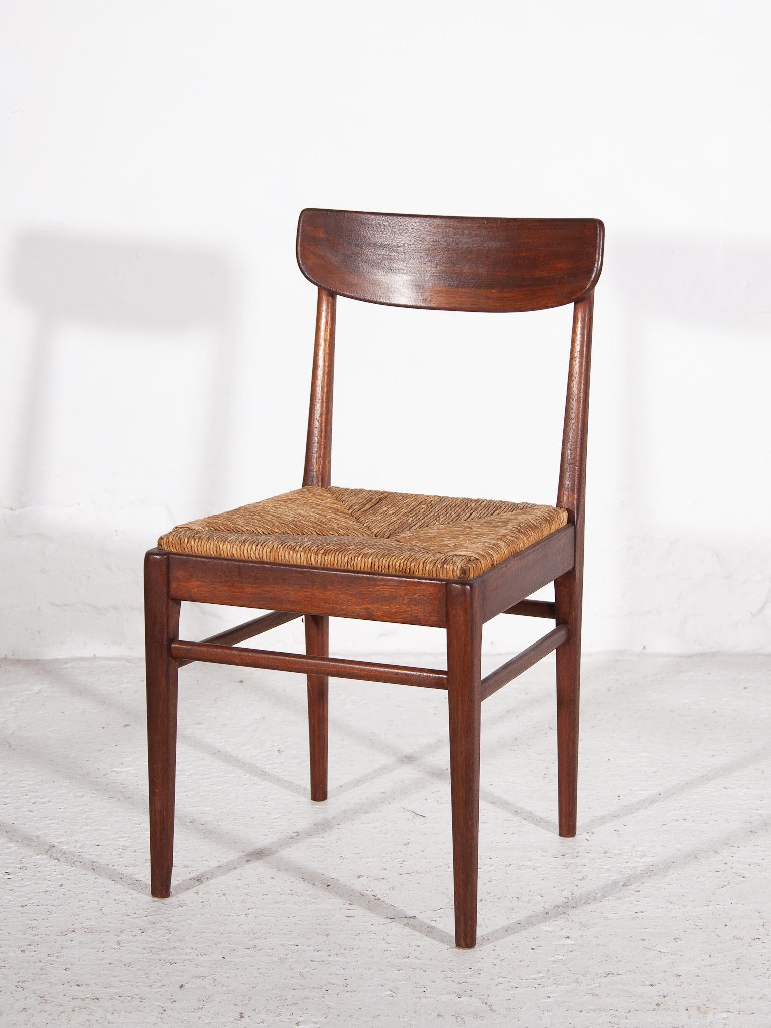 Mid-Century Modern Teak Dining Chairs with Rattan Sea, t 1959, Belgium For Sale