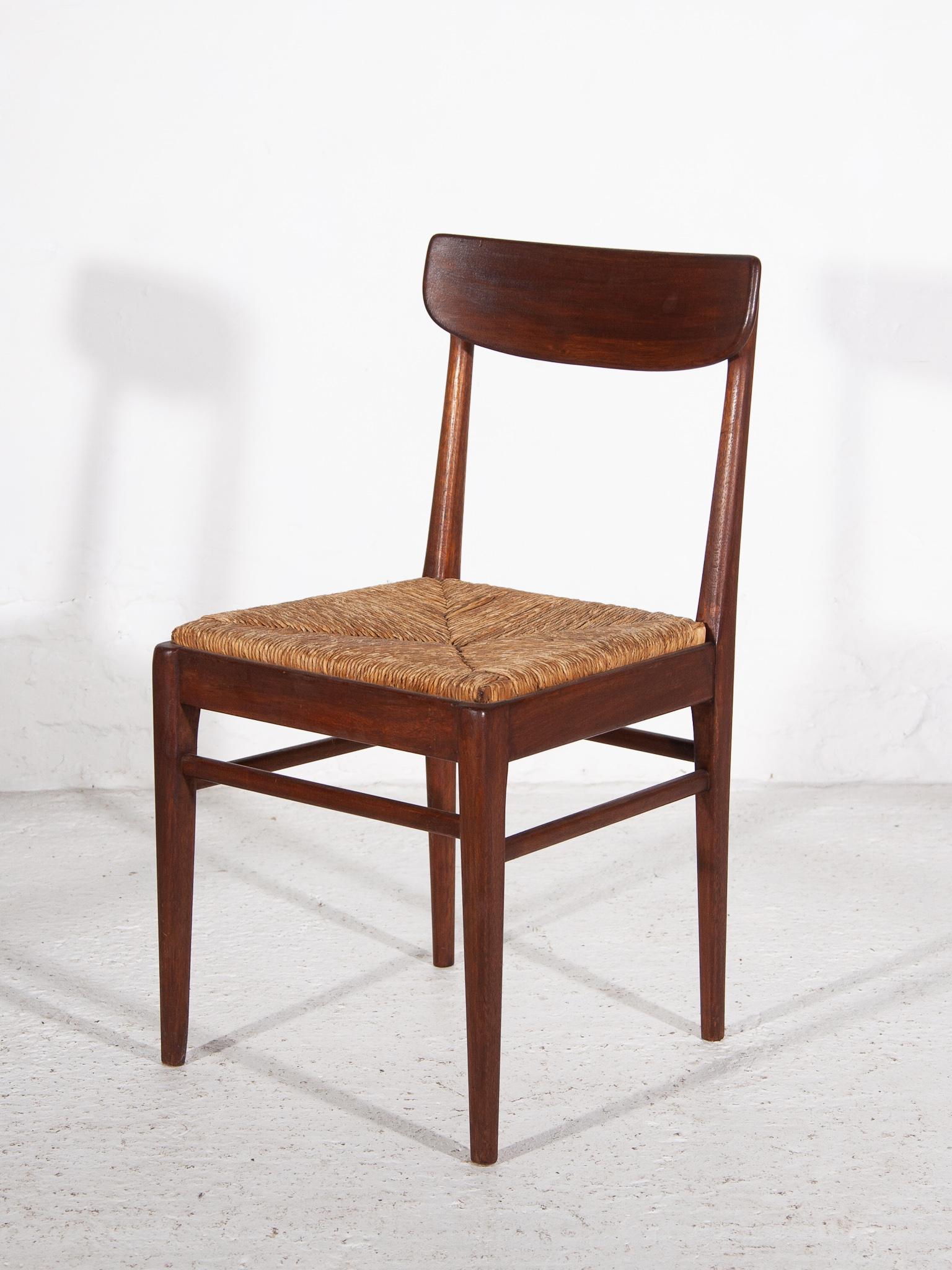 Belgian Teak Dining Chairs with Rattan Sea, t 1959, Belgium For Sale