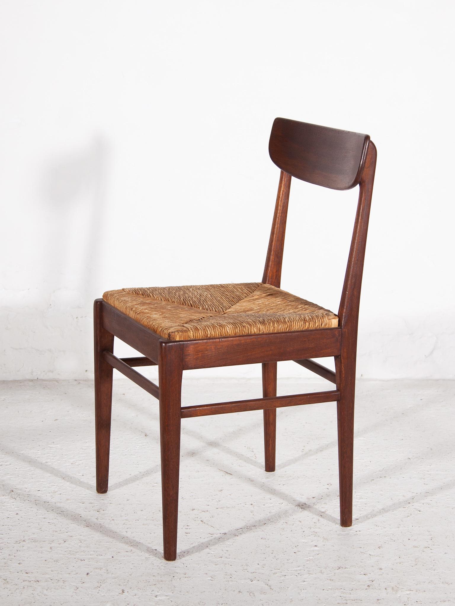 Teak Dining Chairs with Rattan Sea, t 1959, Belgium In Good Condition For Sale In Antwerp, BE