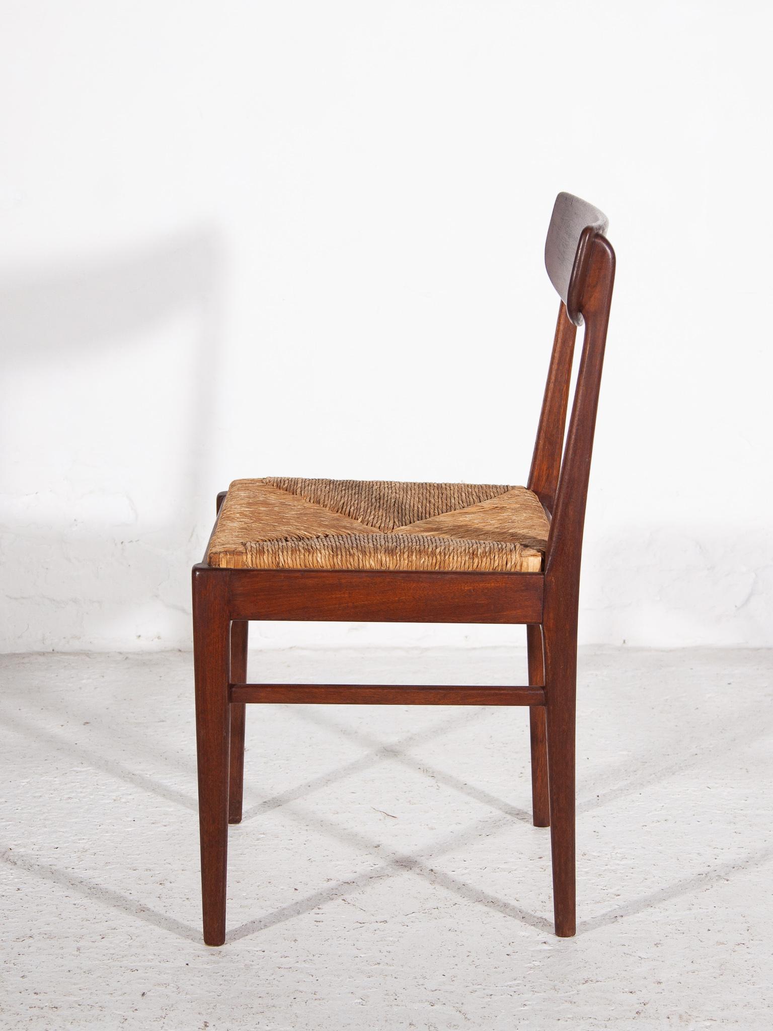 Mid-20th Century Teak Dining Chairs with Rattan Sea, t 1959, Belgium For Sale