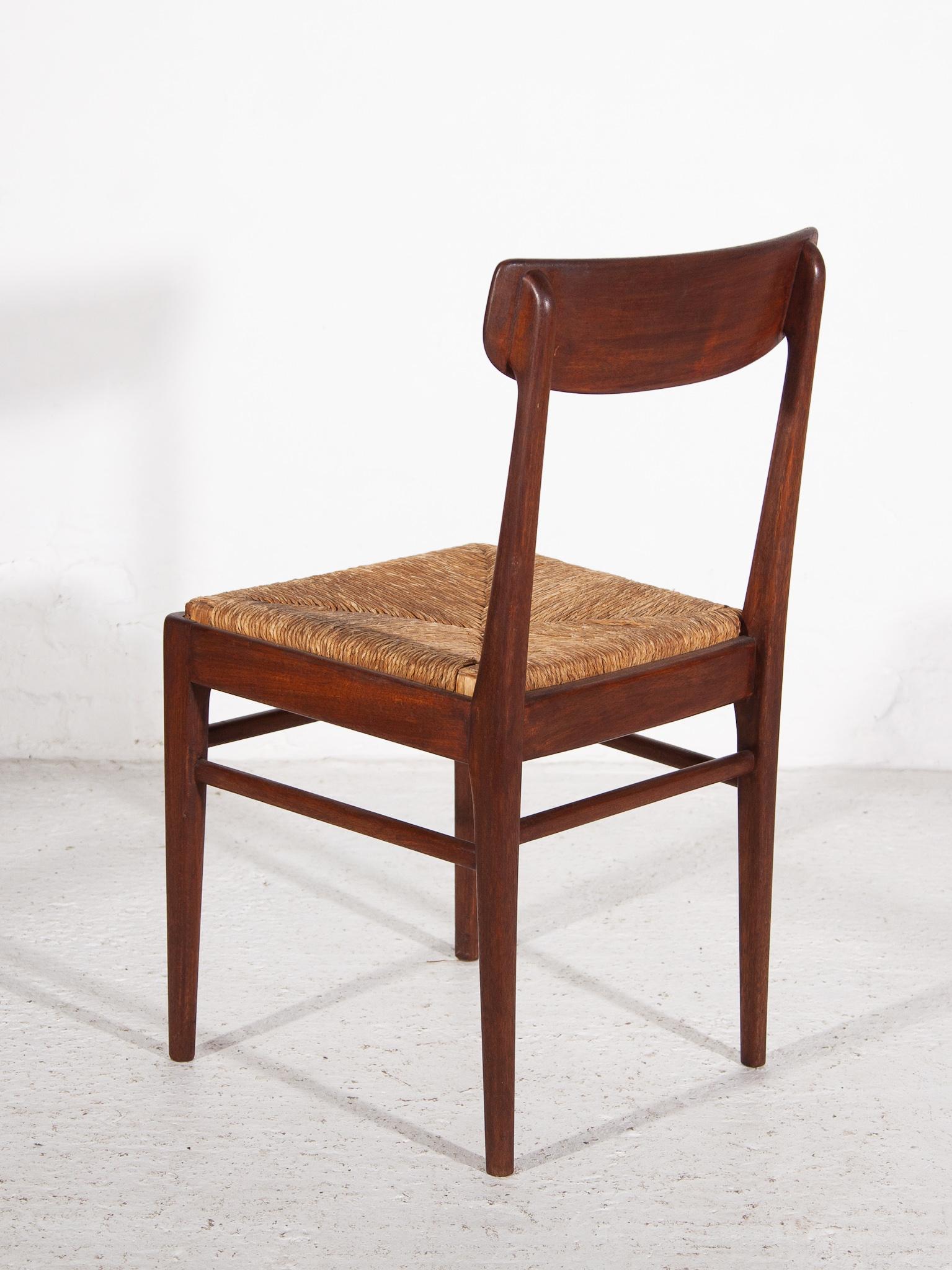 Teak Dining Chairs with Rattan Sea, t 1959, Belgium For Sale 1
