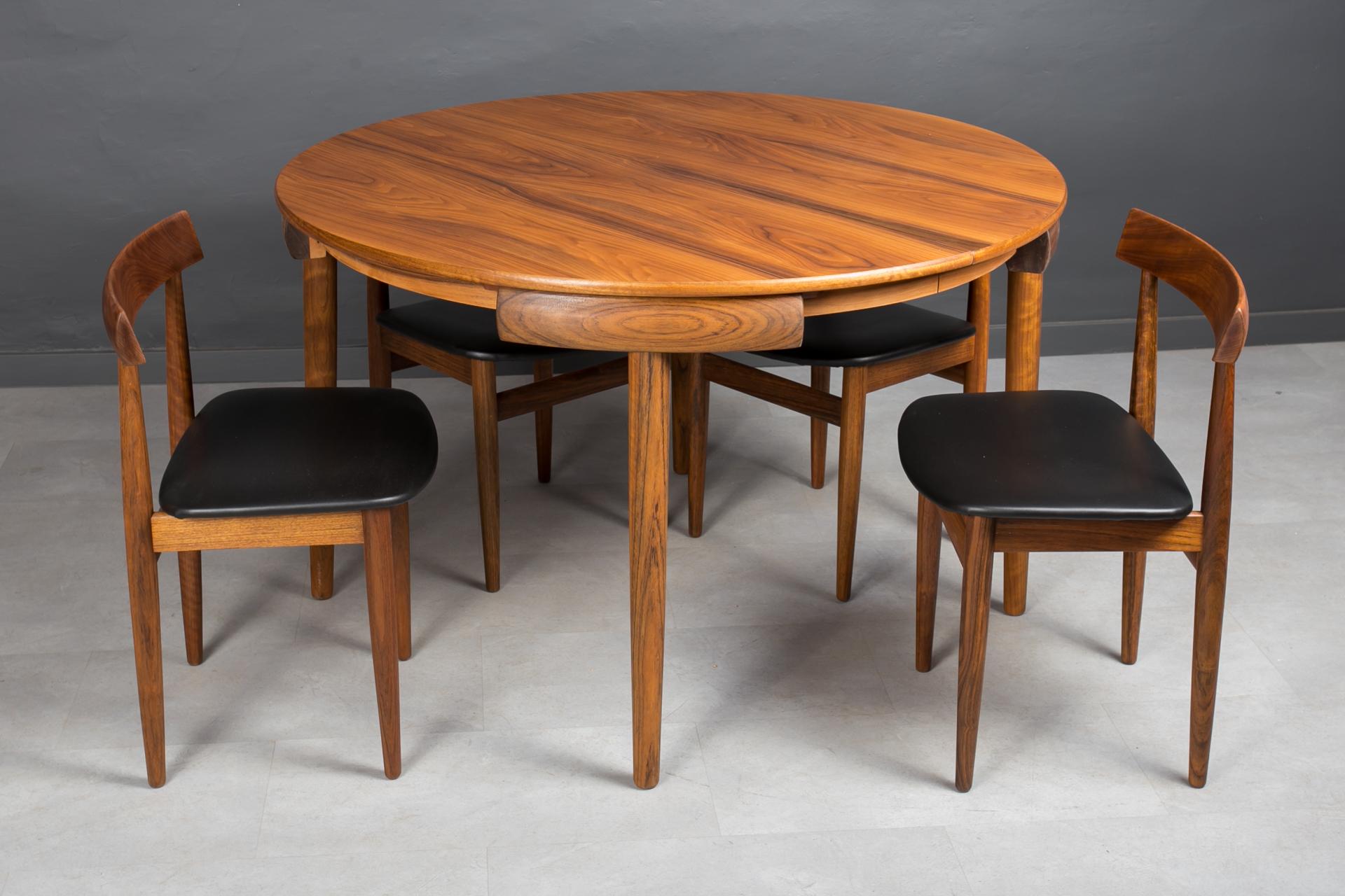 Teak Dining Set, 4 Chairs, Round Table, designed by Hans Olsen, Denmark, 1960s 2