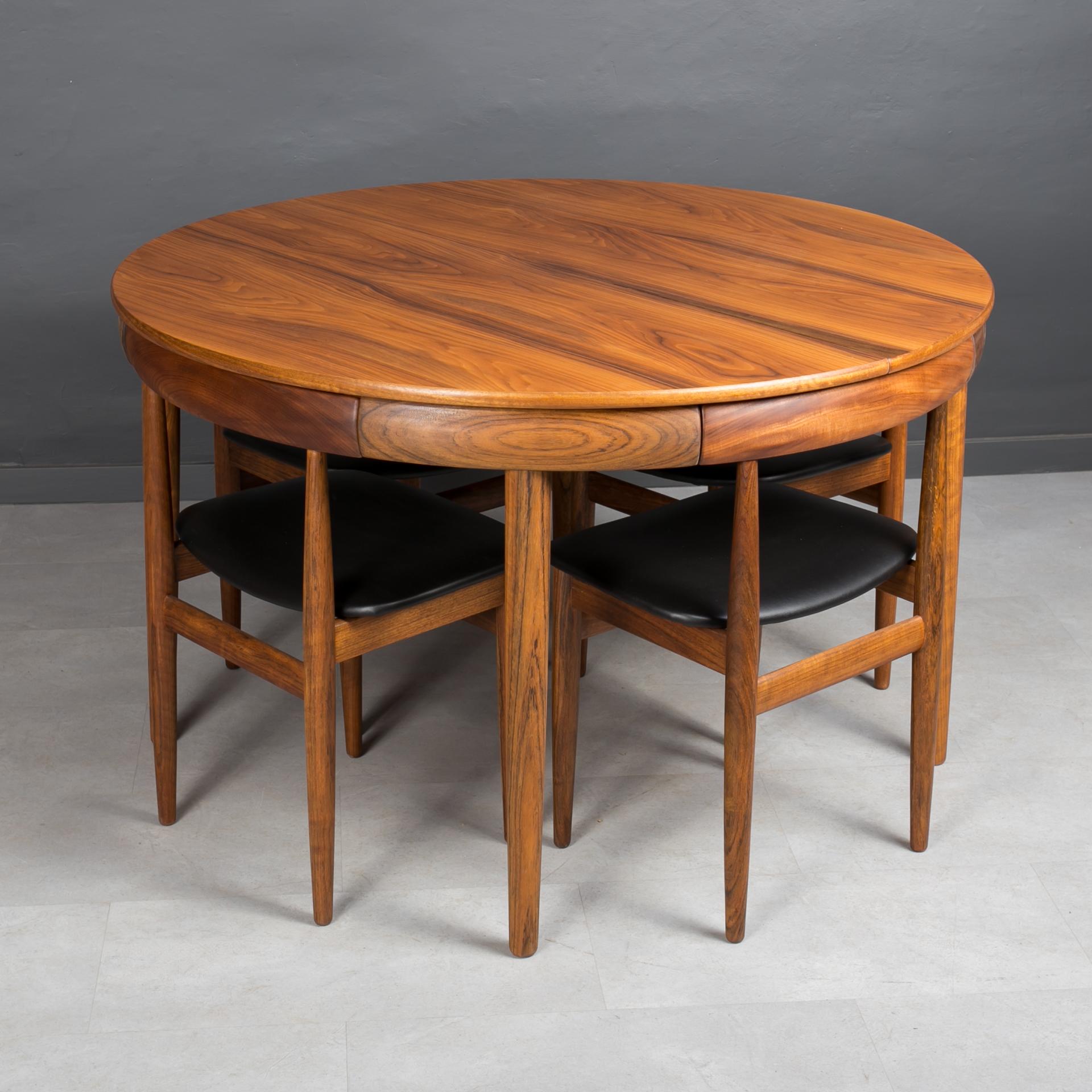 Teak Dining Set, 4 Chairs, Round Table, designed by Hans Olsen, Denmark, 1960s 3