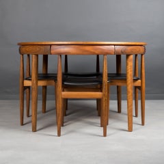 Teak Dining Set, 4 Chairs, Round Table, designed by Hans Olsen, Denmark, 1960s