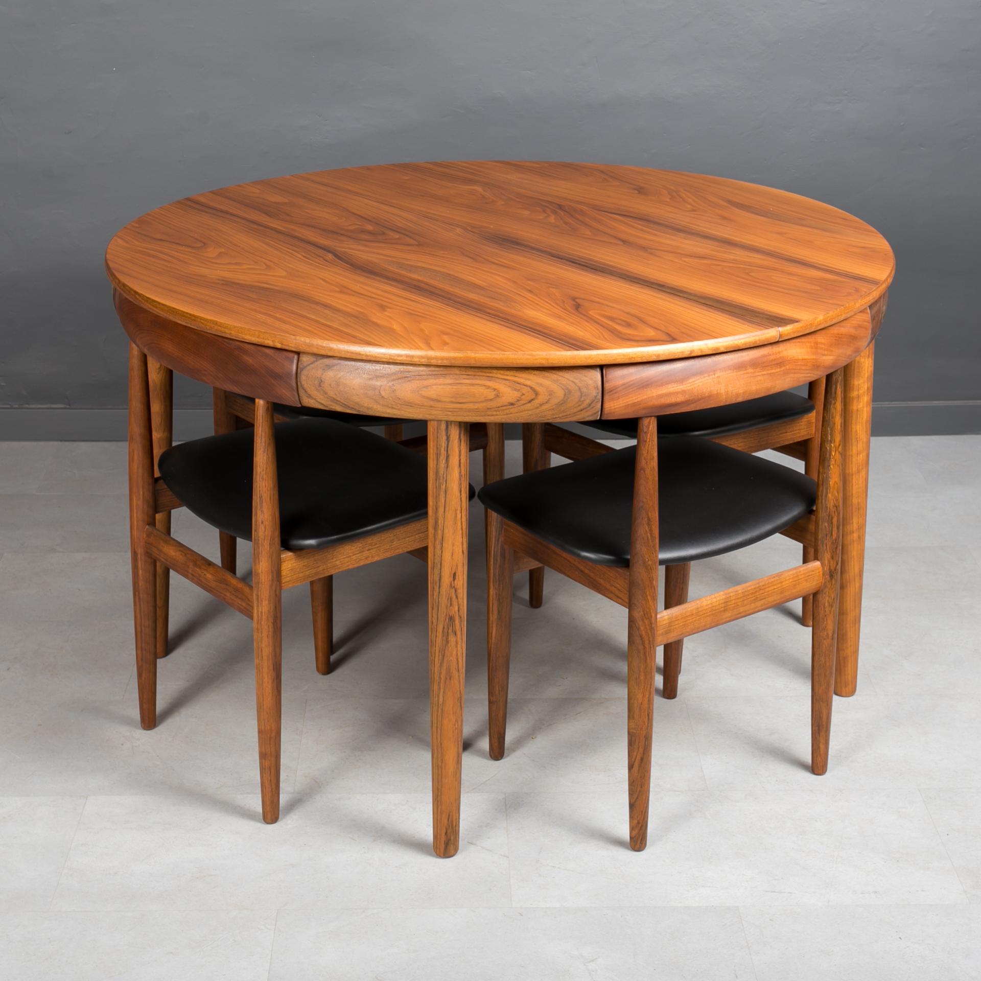 Teak Dining Set, 4 Chairs, Round Table, designed by Hans Olsen, Denmark, 1960s 1
