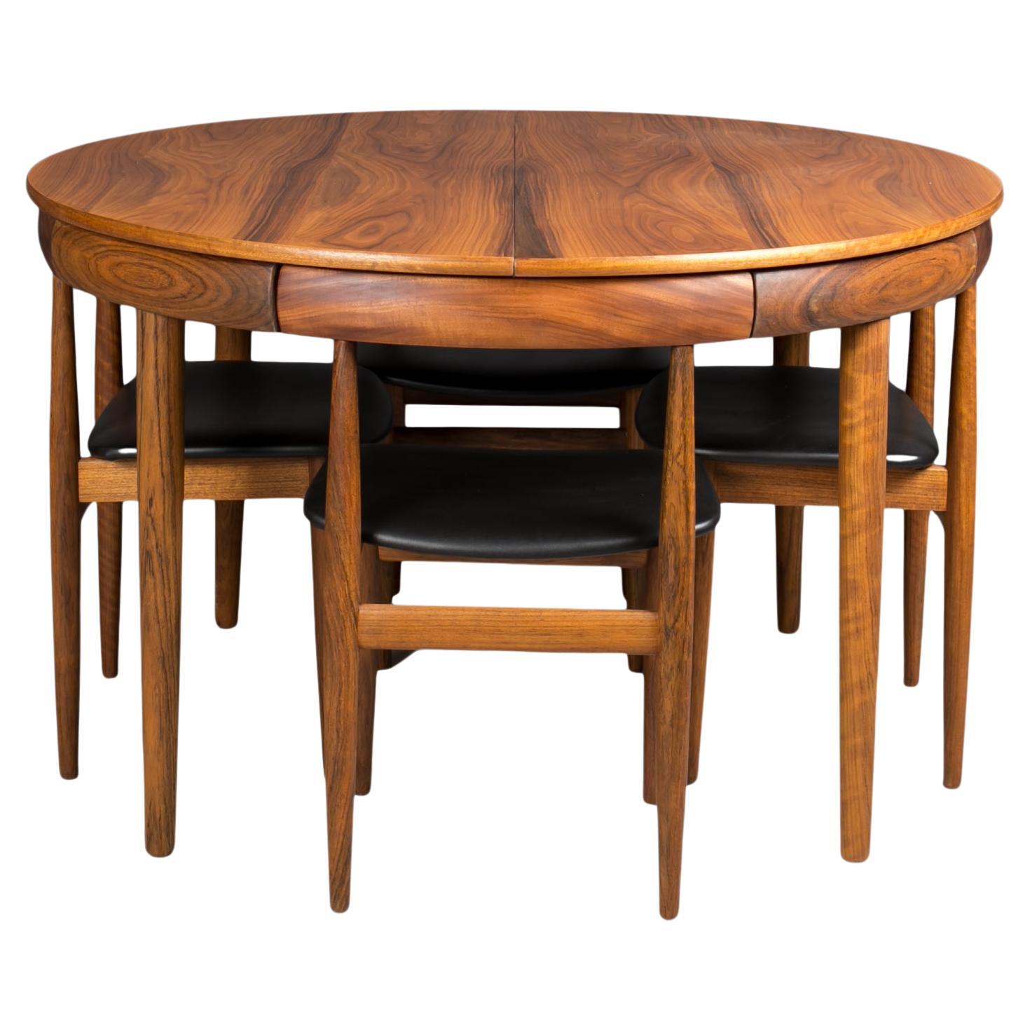 Teak Dining Set, 4 Chairs, Round Table, designed by Hans Olsen, Denmark, 1960s