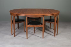 Juego de comedor de teca de Hans Olsen, 4 sillas, mesa redonda, estilo moderno danés, años 50