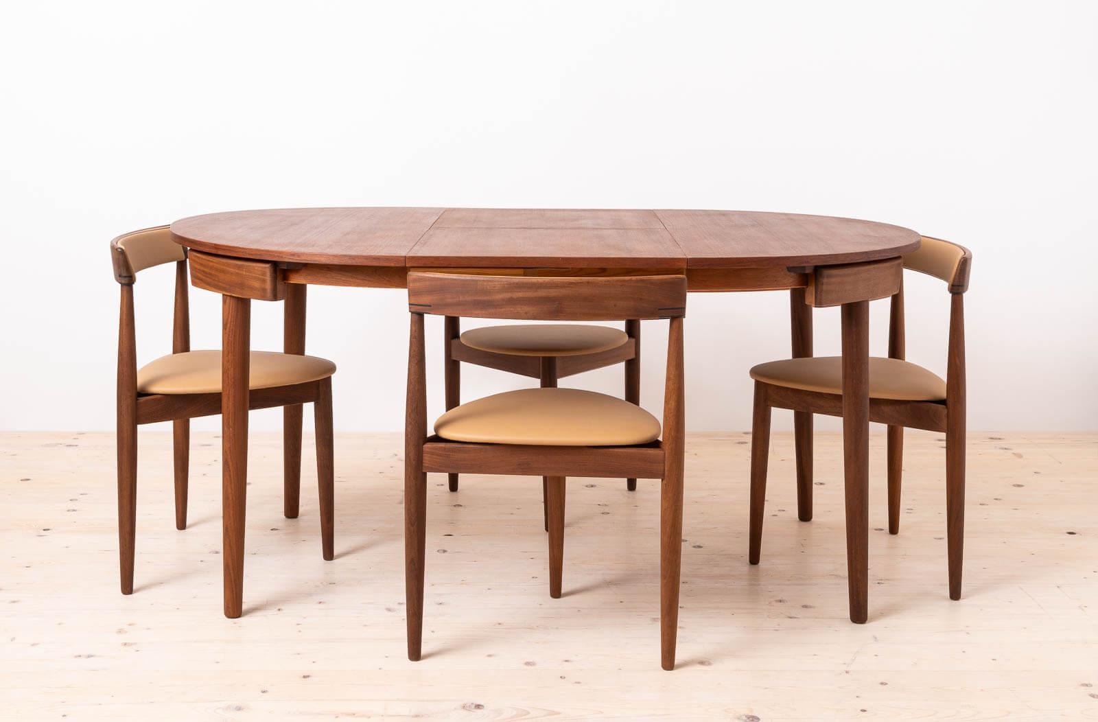 Mid-Century Modern Teak Dining Set by Hans Olsen, 4 Chairs, Round Table, Danish Modern, 1950s For Sale