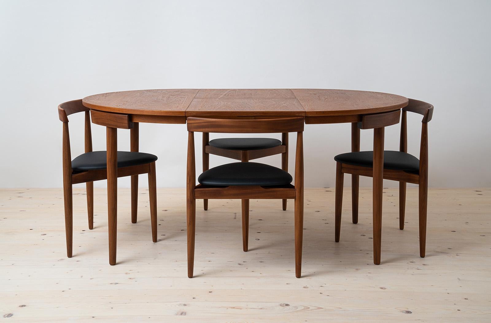 Esszimmer-Set aus Teakholz von Hans Olsen, 4 Stühle, runder Tisch, dänische Moderne, 1950er Jahre (Dänisch)