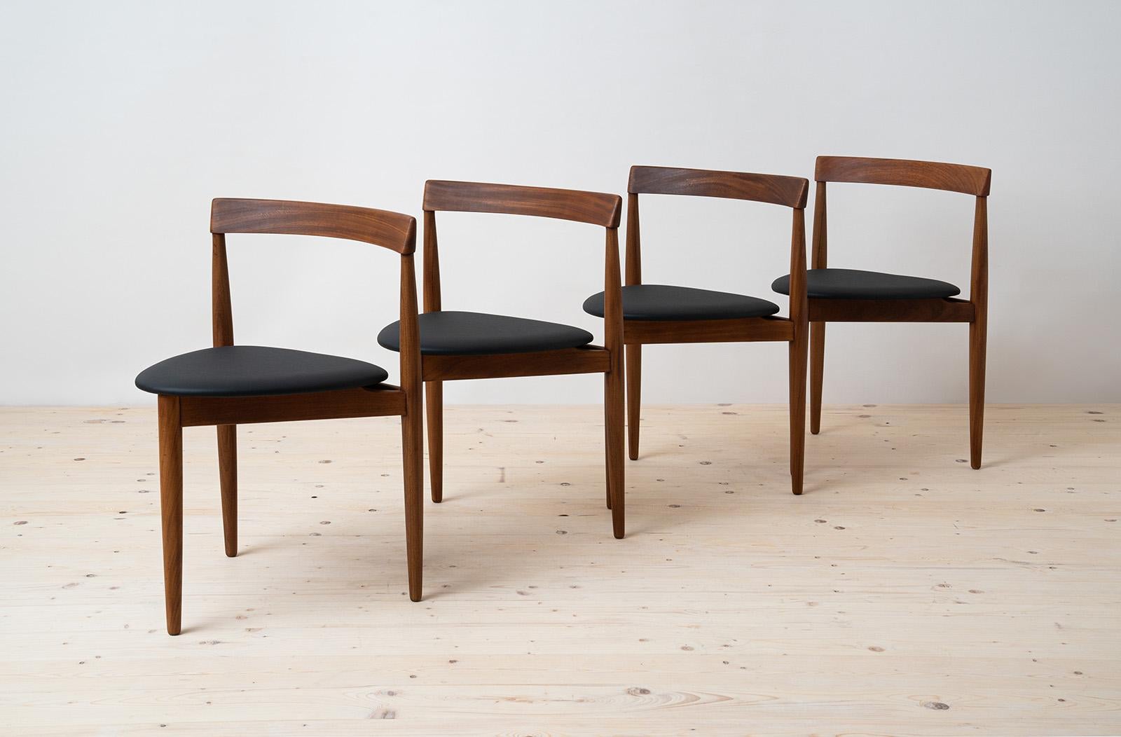Faux Leather Teak Dining Set by Hans Olsen, 4 Chairs, Round Table, Danish Modern, 1950s