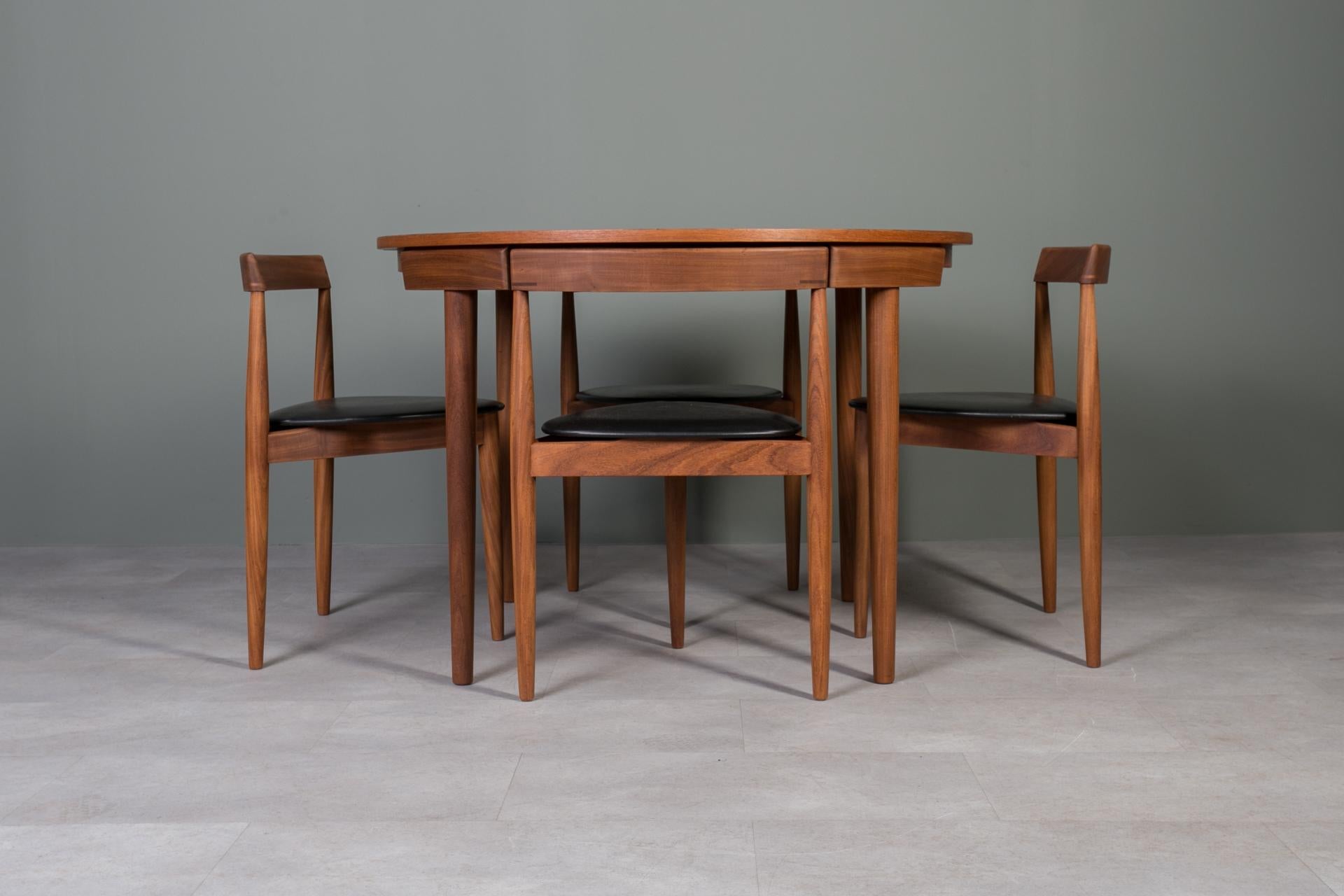 Faux Leather Teak Dining Set by Hans Olsen, 4 Chairs, Round Table, Danish Modern, 1950s For Sale